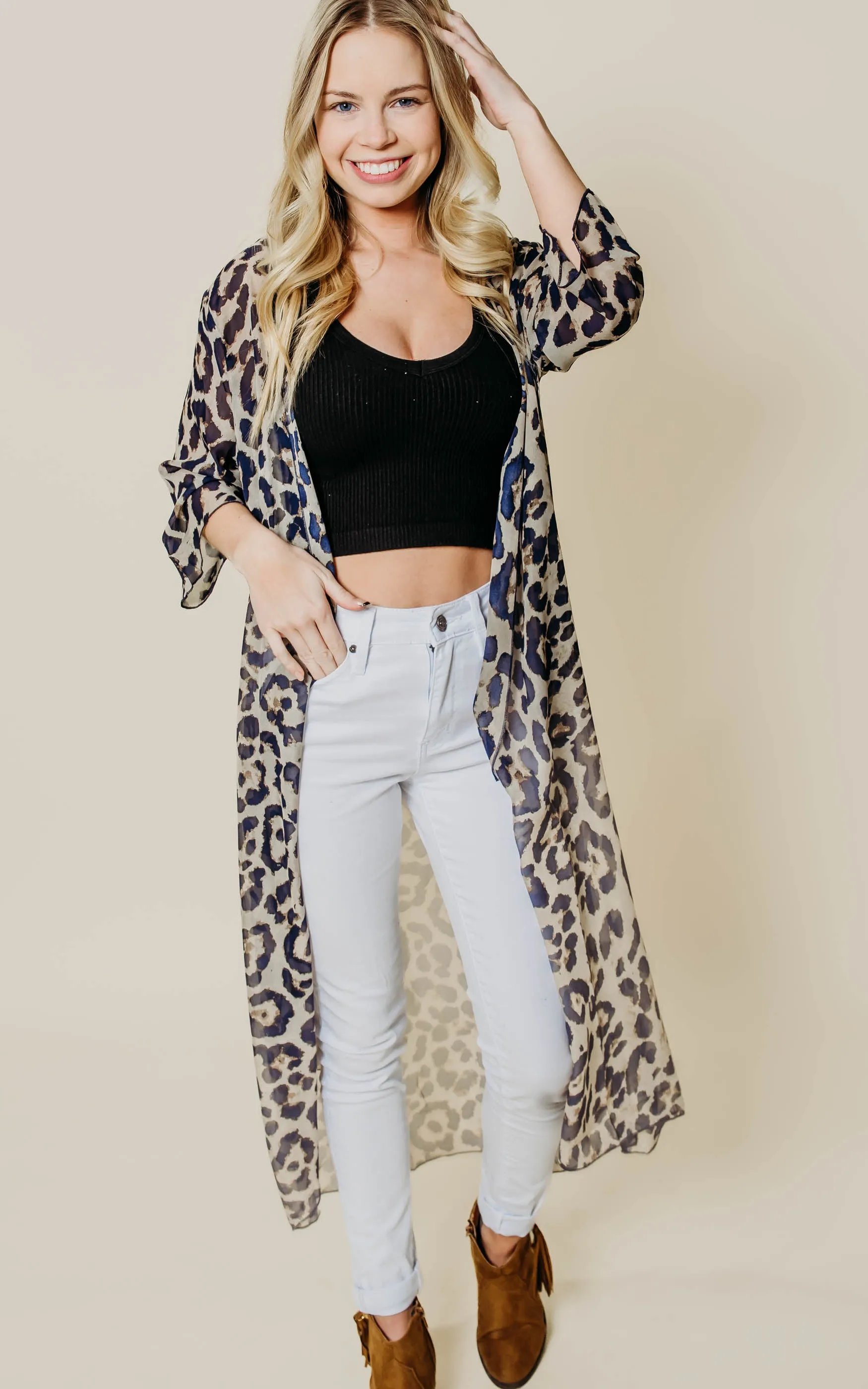 3/4 Sleeve Leopard Duster Kimono - Final Sale