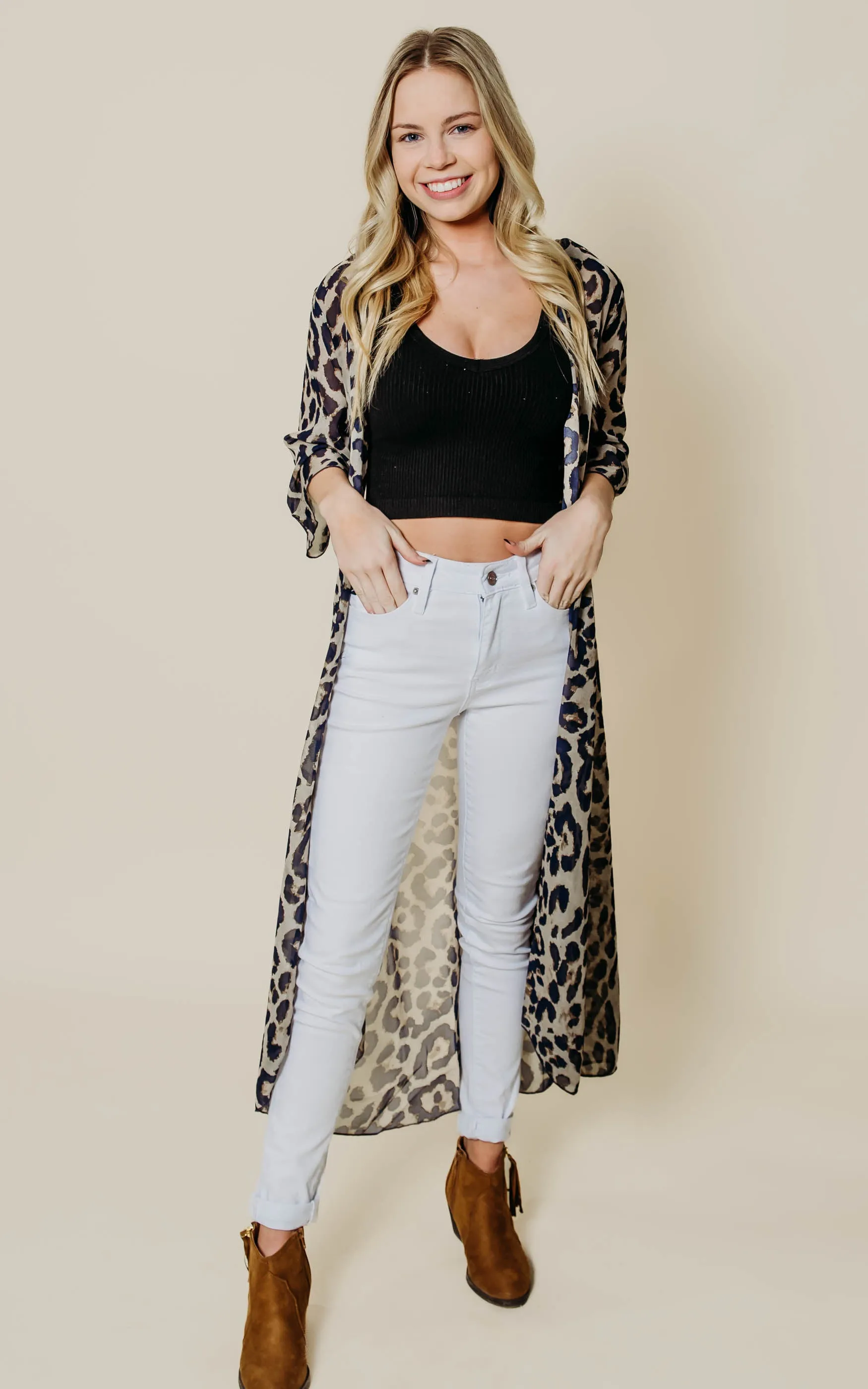 3/4 Sleeve Leopard Duster Kimono - Final Sale