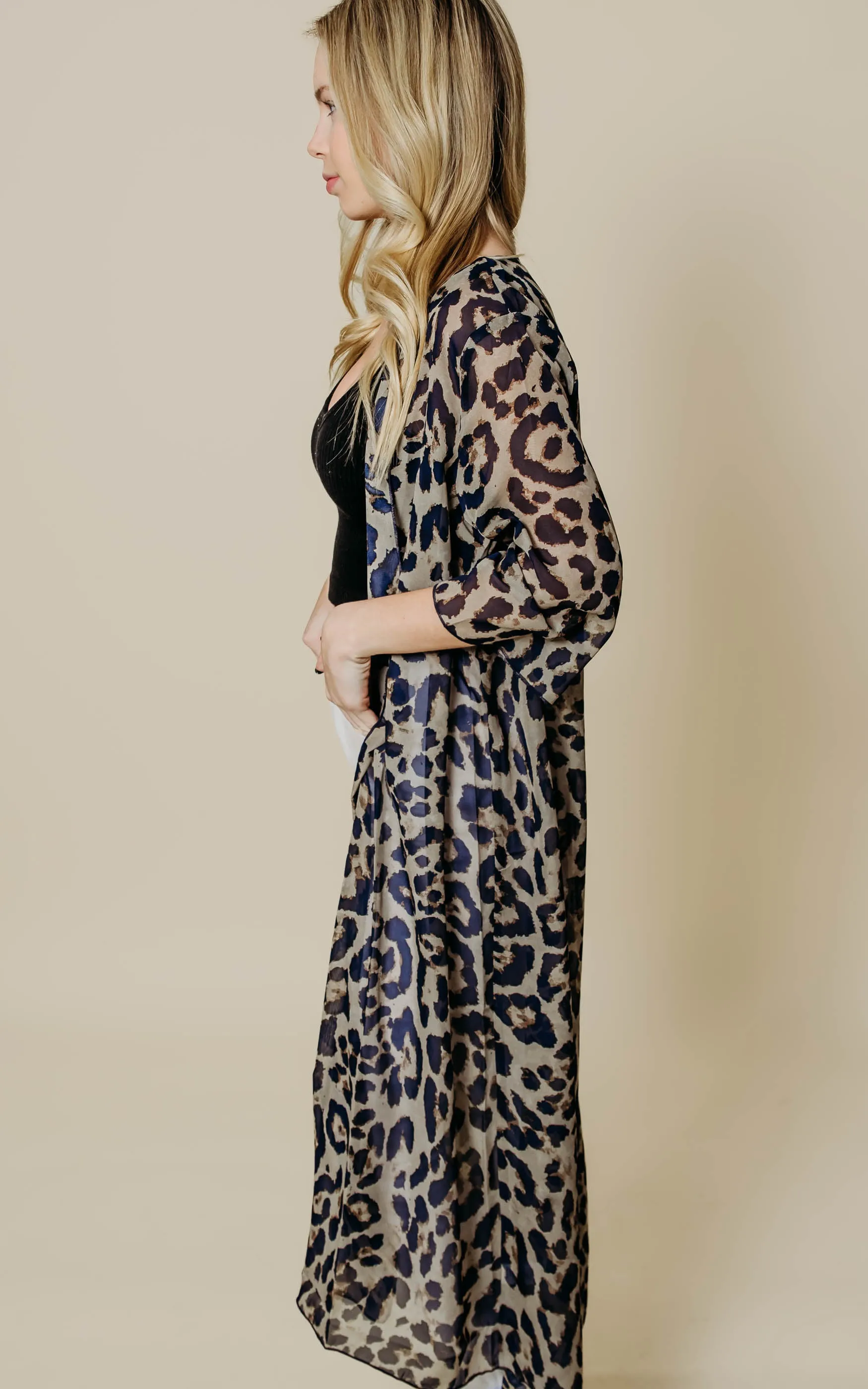 3/4 Sleeve Leopard Duster Kimono - Final Sale