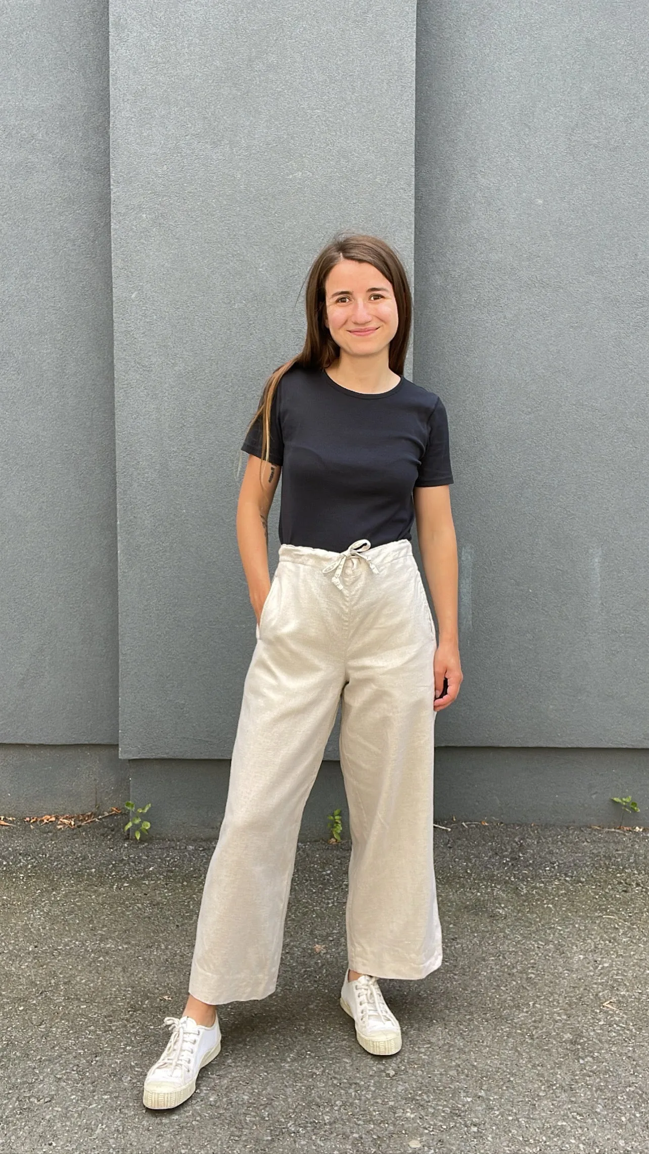 90s Oatmeal Linen-Blend Drawstring Culottes - S/M