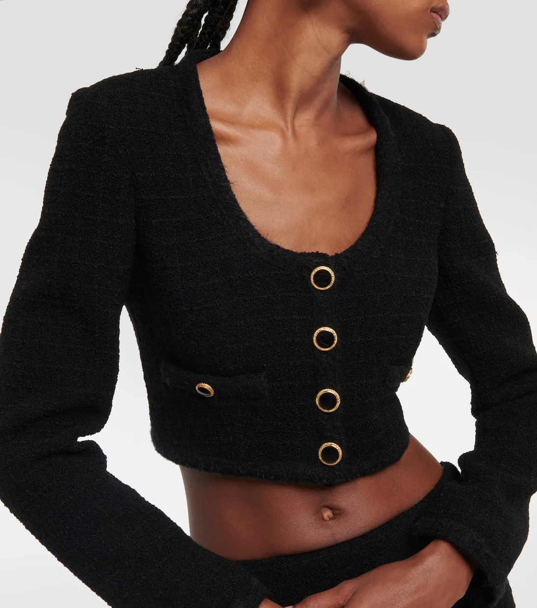 Alessandra Rich cropped tweed jacket in black