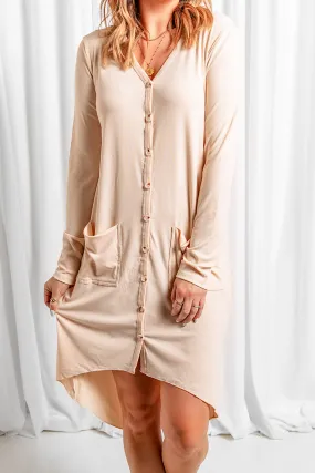 Apricot V-Neck Button-Up Cardigan with Pockets