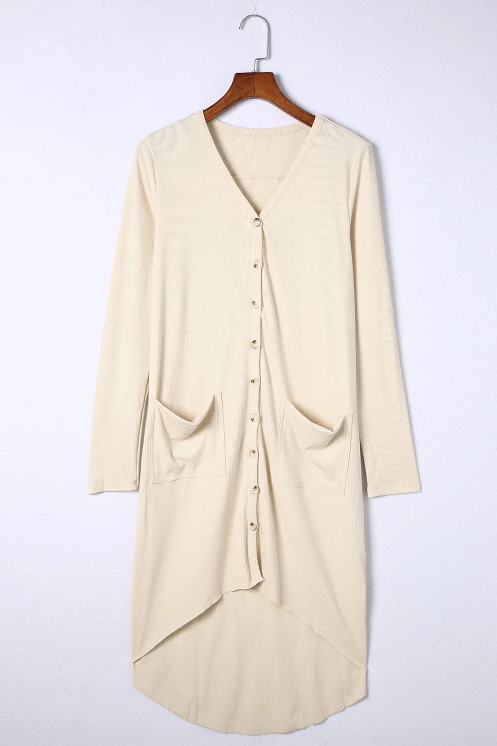 Apricot V-Neck Button-Up Cardigan with Pockets