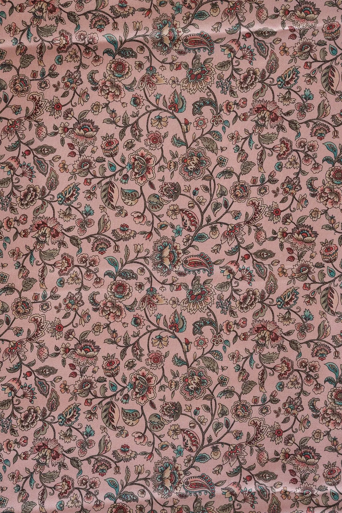 Baby Pink Ethnic Pattern Digital Print On Satin Fabric