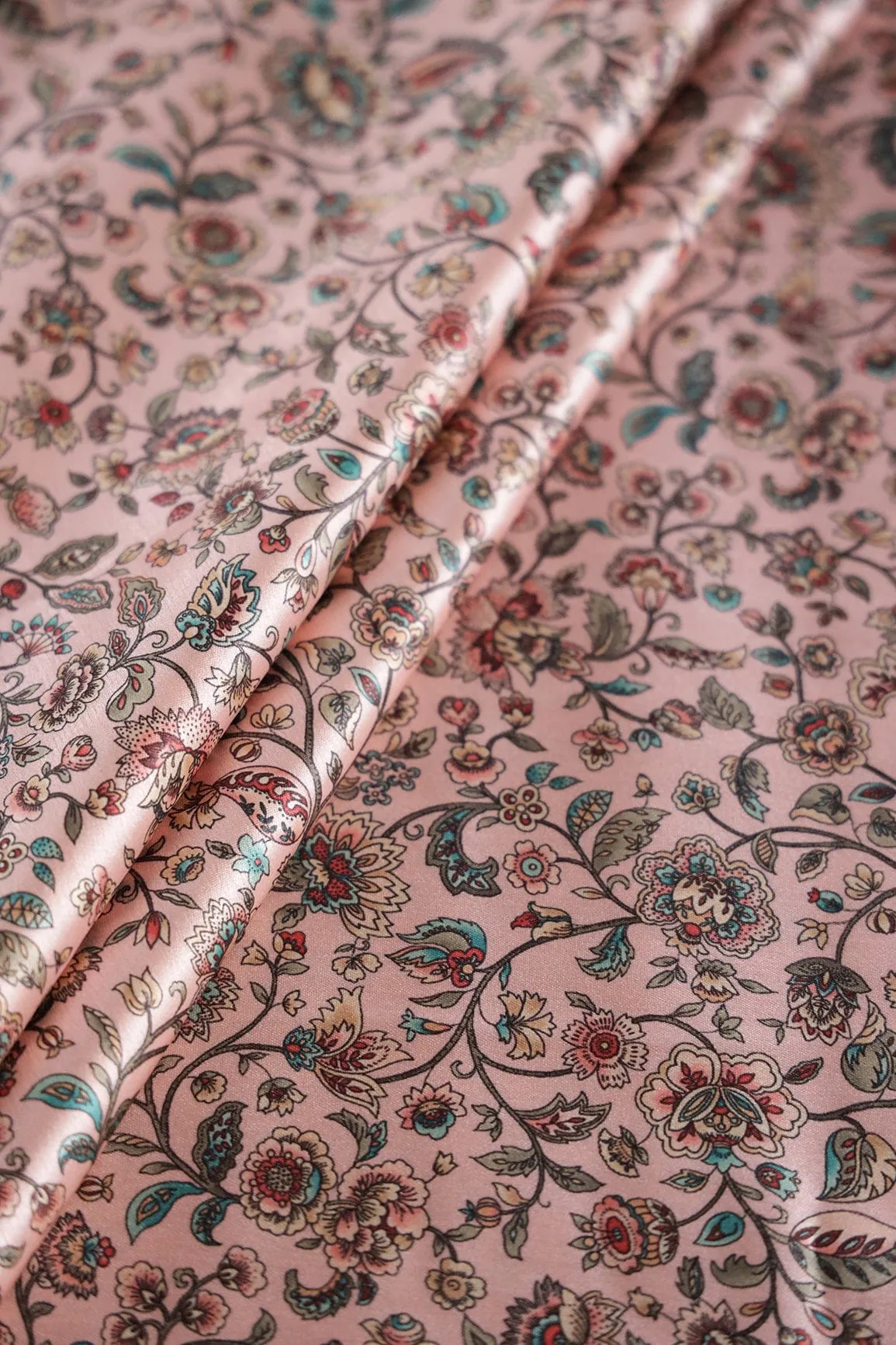 Baby Pink Ethnic Pattern Digital Print On Satin Fabric