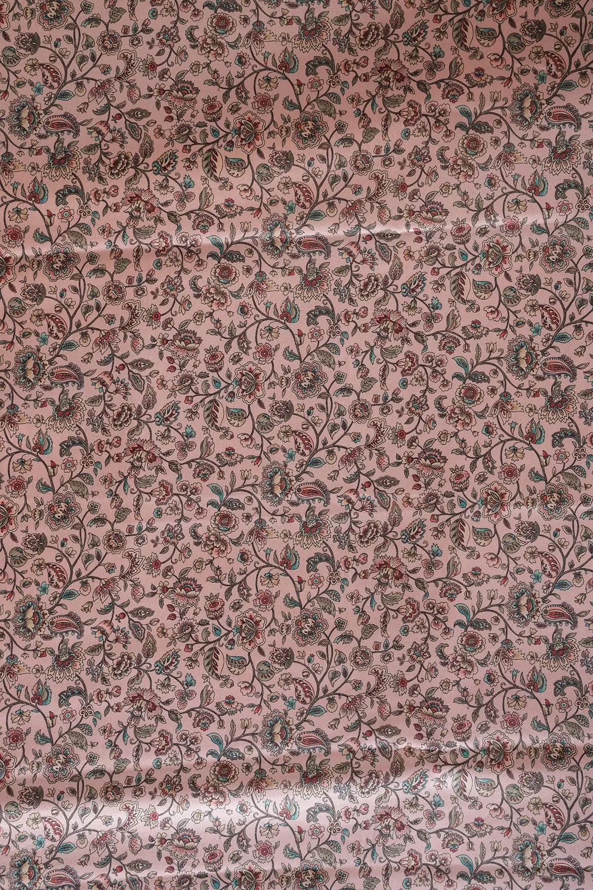 Baby Pink Ethnic Pattern Digital Print On Satin Fabric