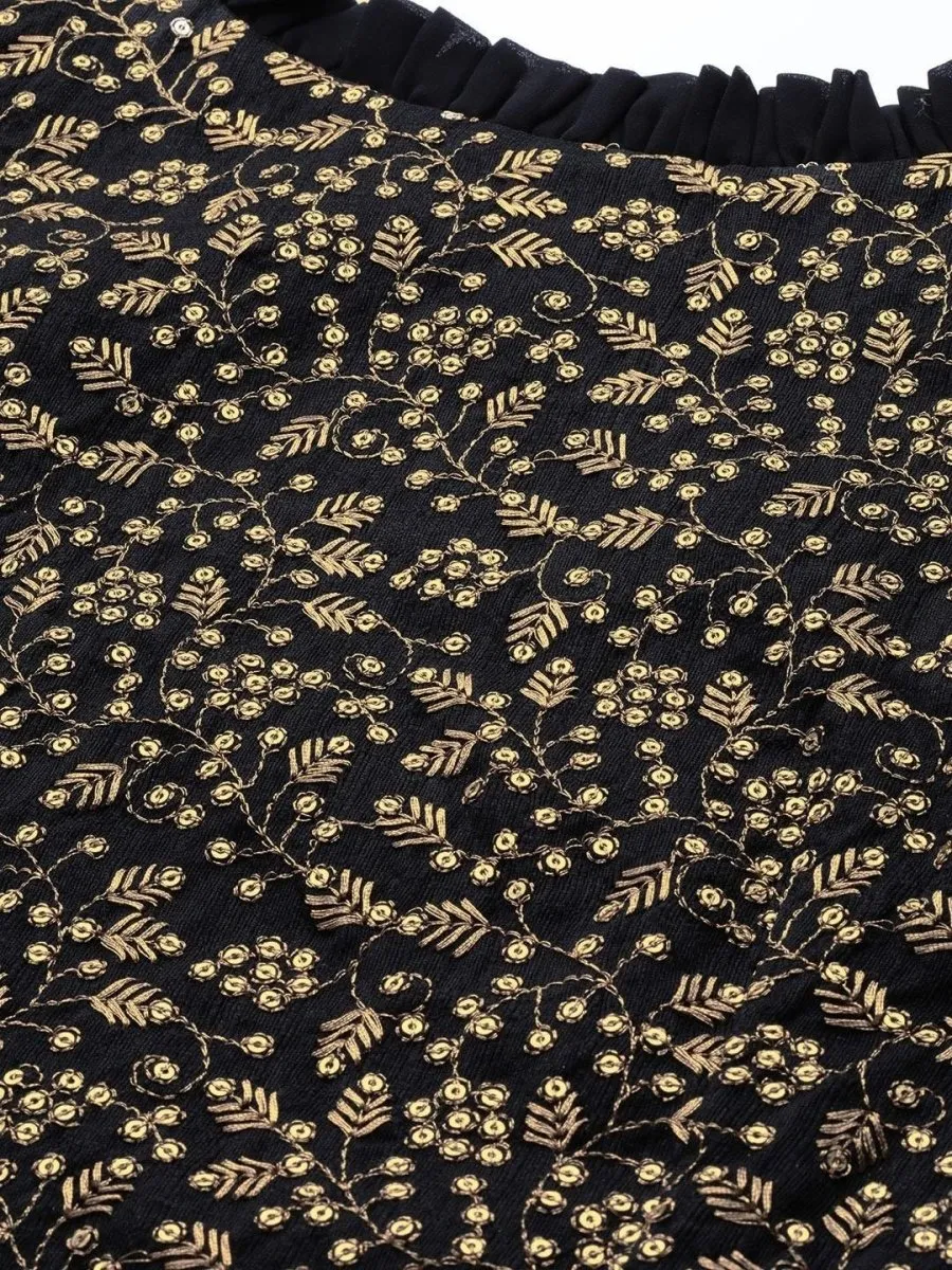 Black & Golden Embroidered Top