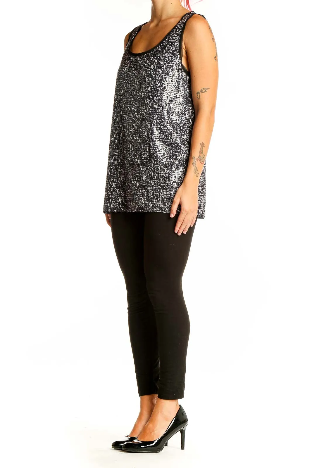 Black and Silver Sequined Tank Top