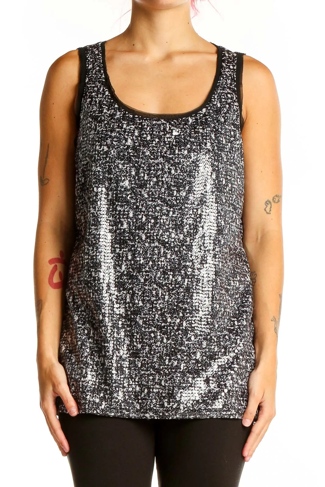 Black and Silver Sequined Tank Top