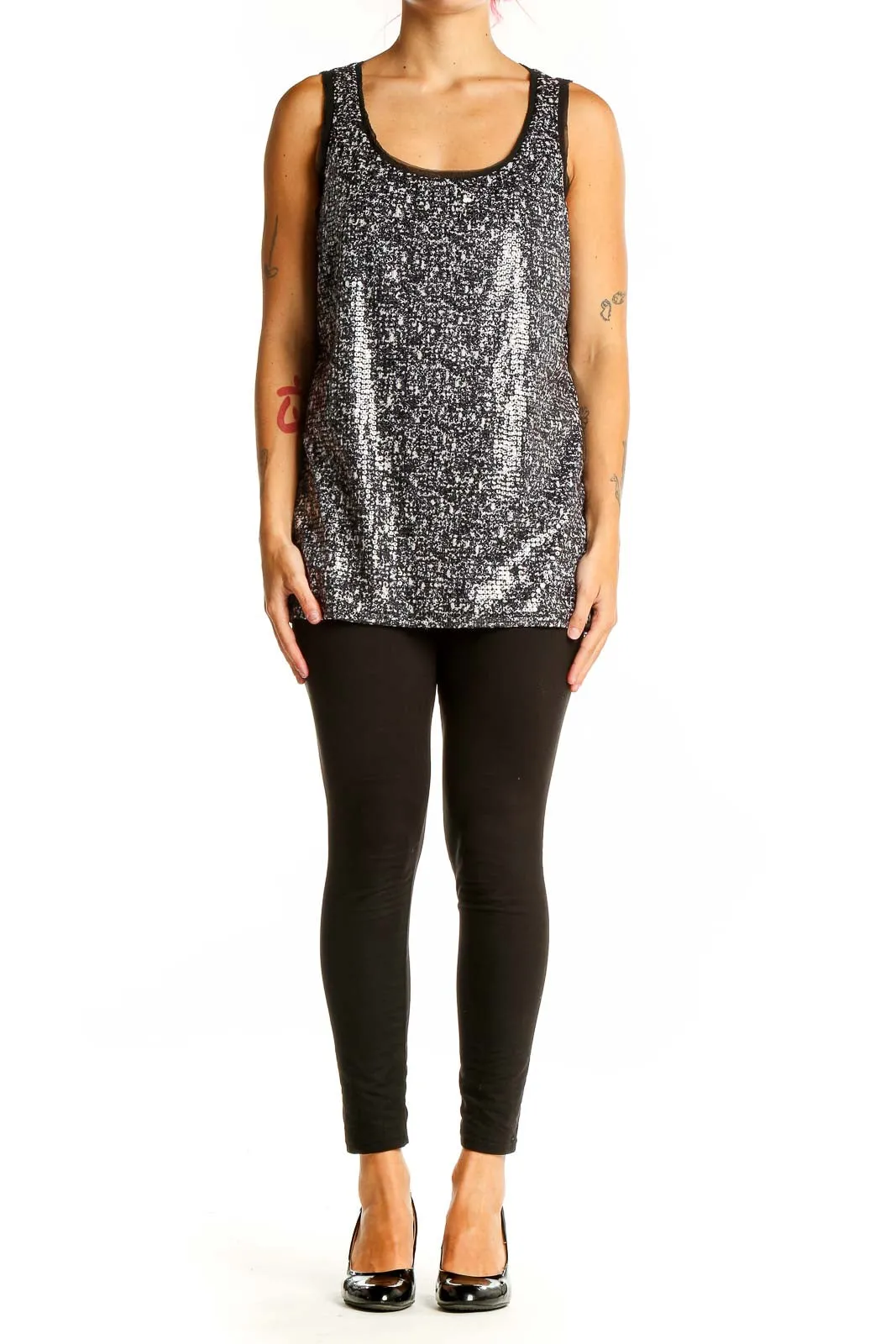 Black and Silver Sequined Tank Top