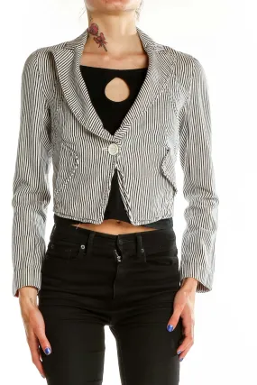 Black and White Striped Cropped Jacket