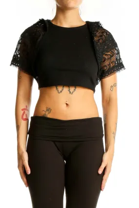 Black Lace Sleeve Crop Top