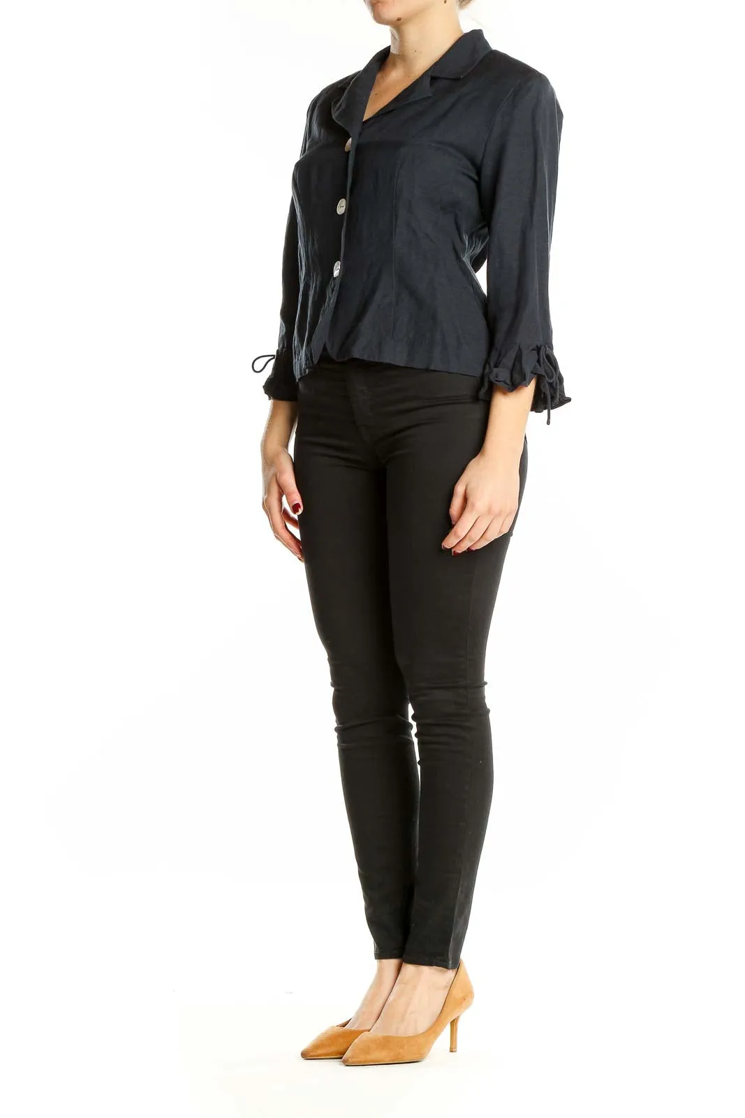 Black Linen-Rayon Blend Cropped Jacket