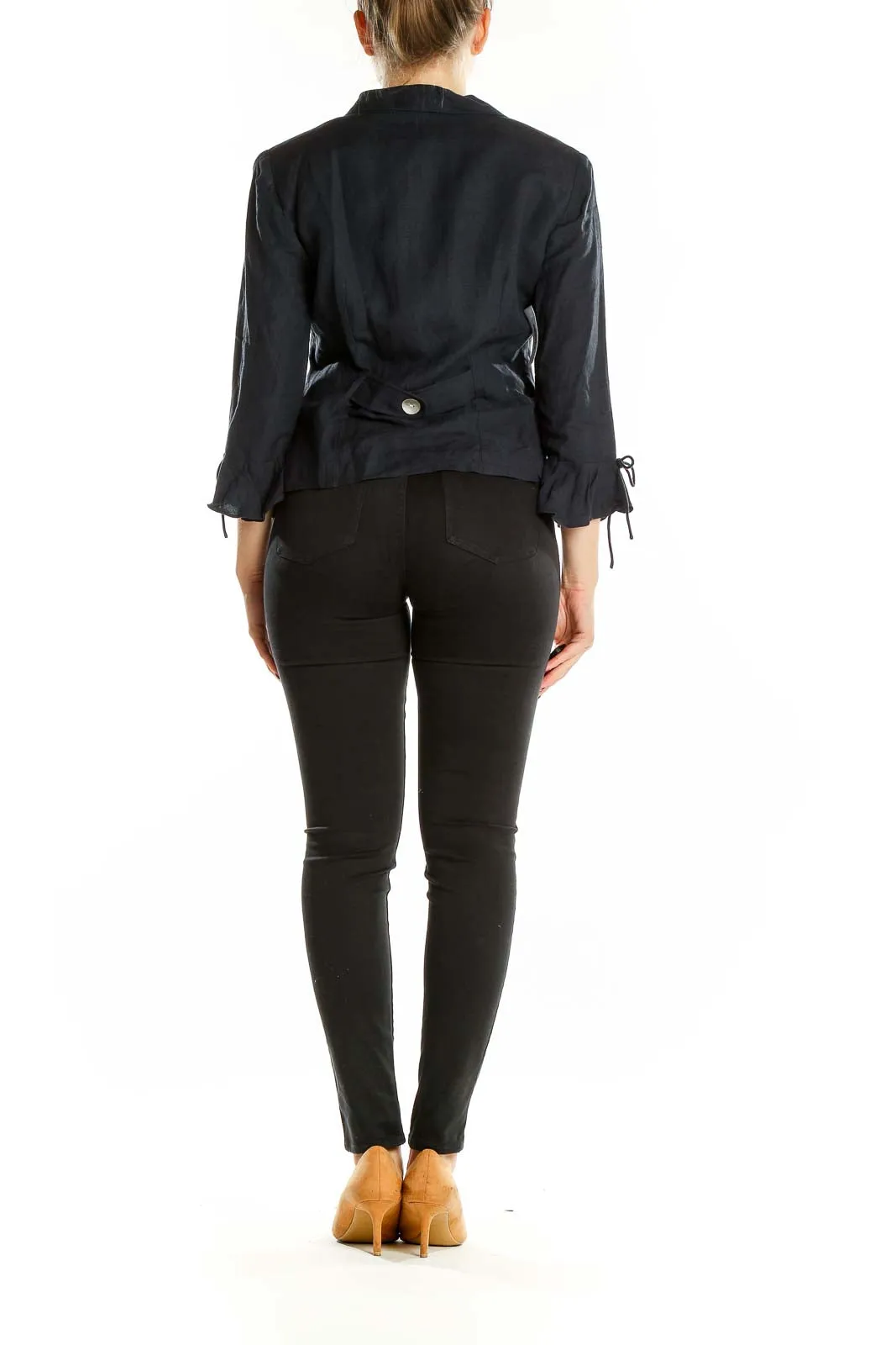 Black Linen-Rayon Blend Cropped Jacket