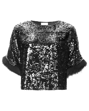 Black Sequined Dolman Top