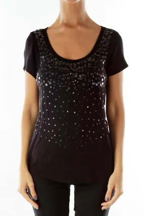 Black Sequined Loose T-Shirt