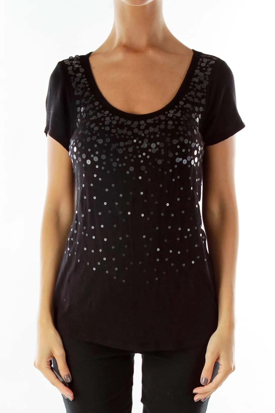 Black Sequined Loose T-Shirt