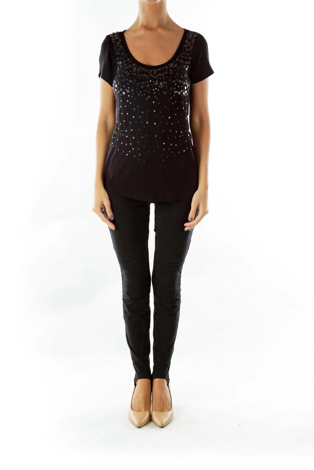 Black Sequined Loose T-Shirt