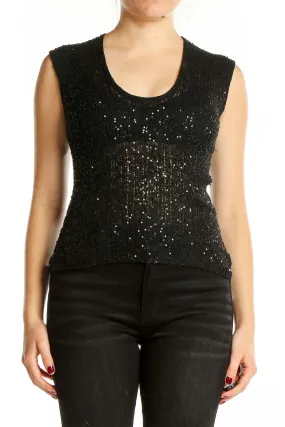 Black Sequined Sleeveless Silk Top