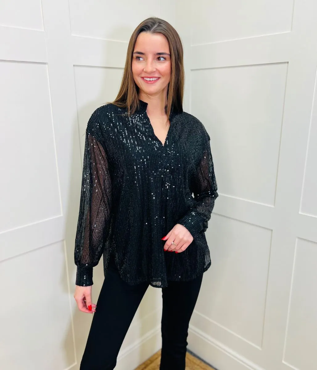 Black Sequined Sparkle Top