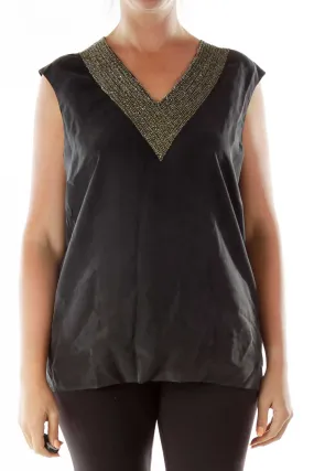 Black Silver Sequined V-Neck Tunic