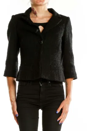 Black Textured Cropped Blazer