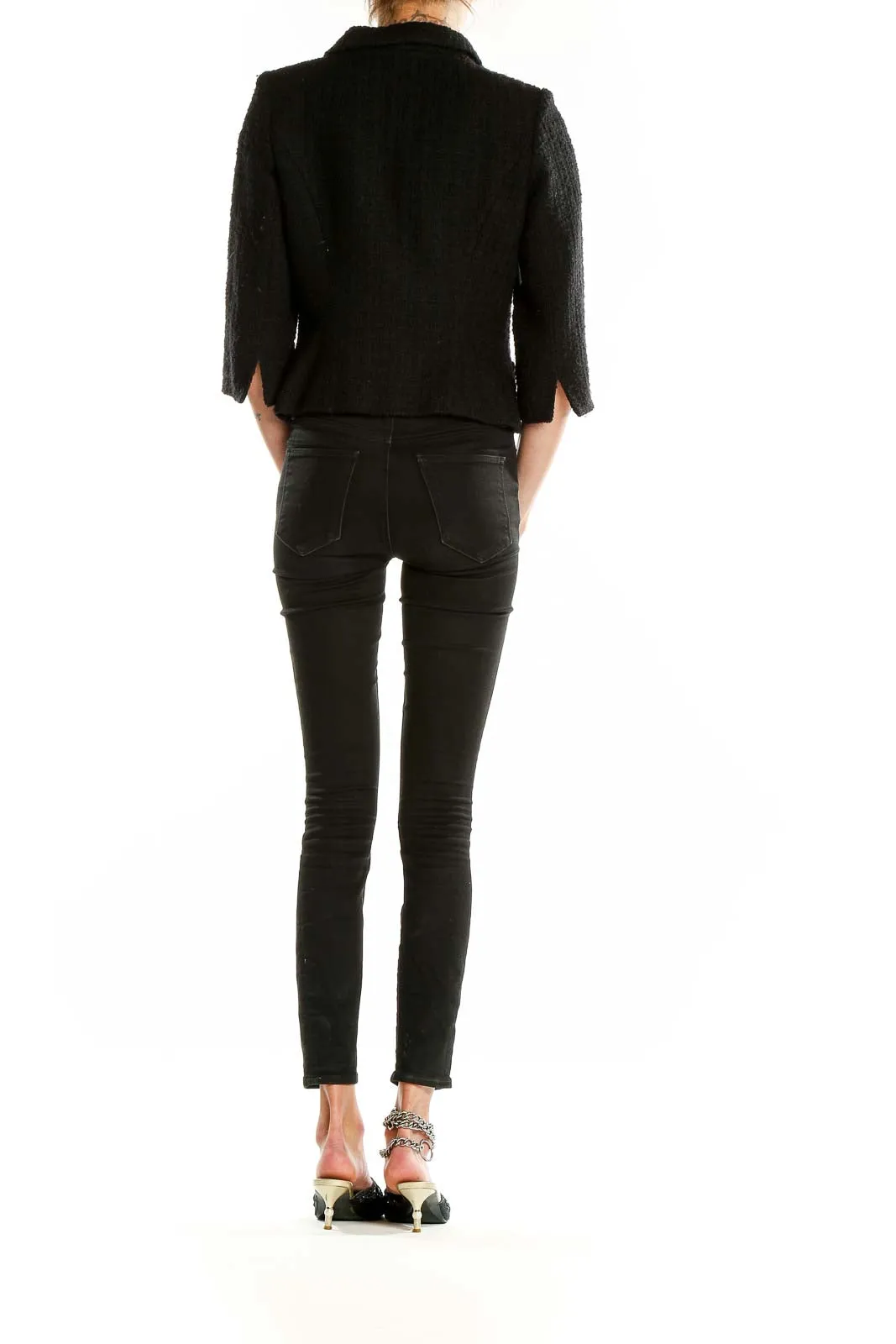 Black Textured Cropped Blazer