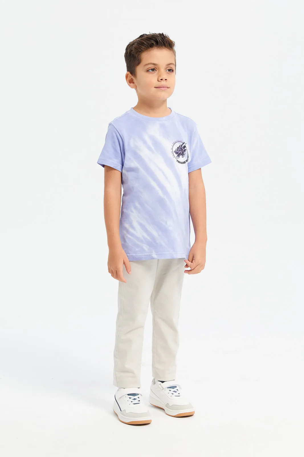 Boys Blue Tie Dye With Front And Back Print T-Shirt