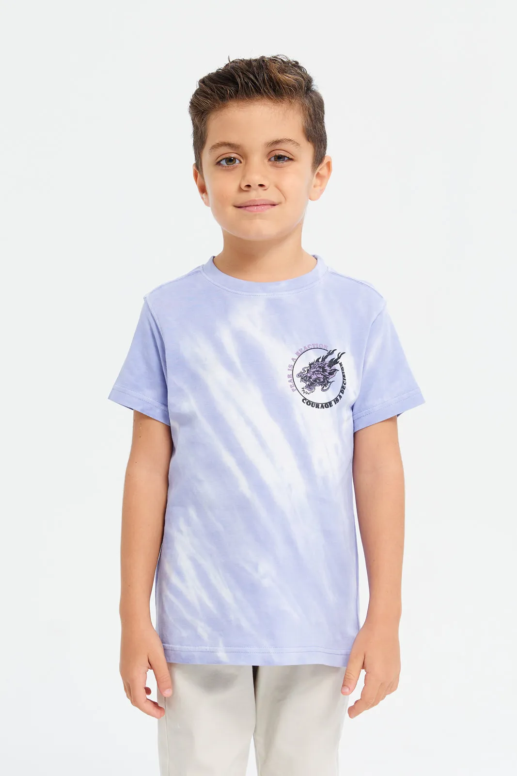 Boys Blue Tie Dye With Front And Back Print T-Shirt