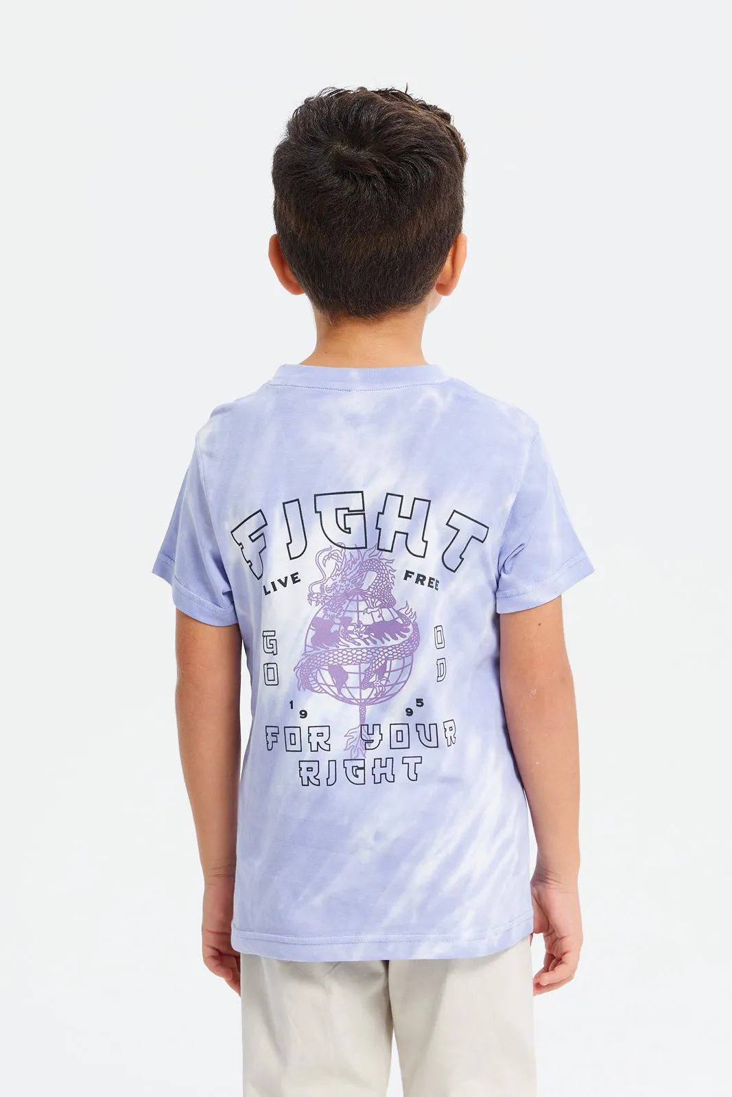 Boys Blue Tie Dye With Front And Back Print T-Shirt