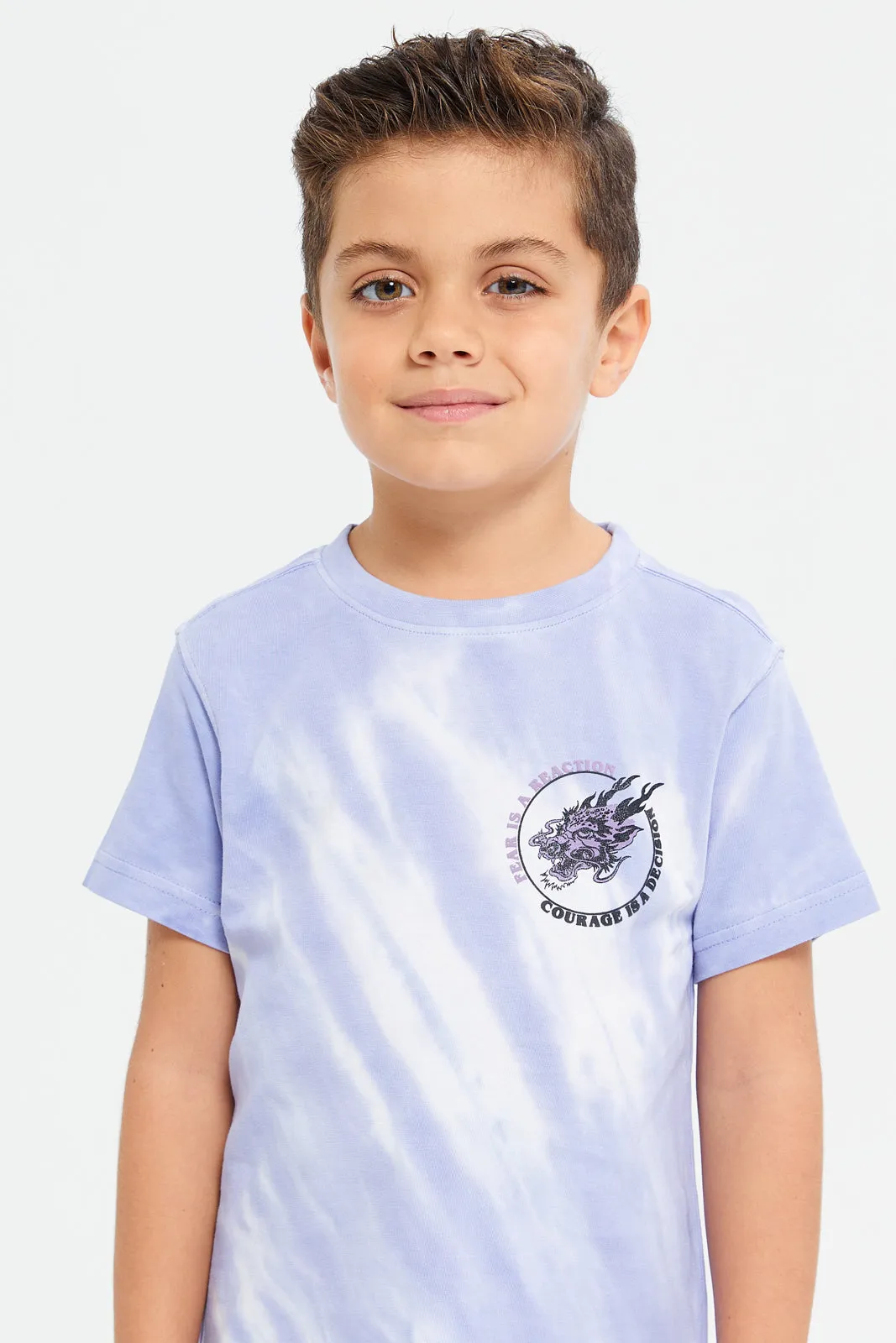 Boys Blue Tie Dye With Front And Back Print T-Shirt