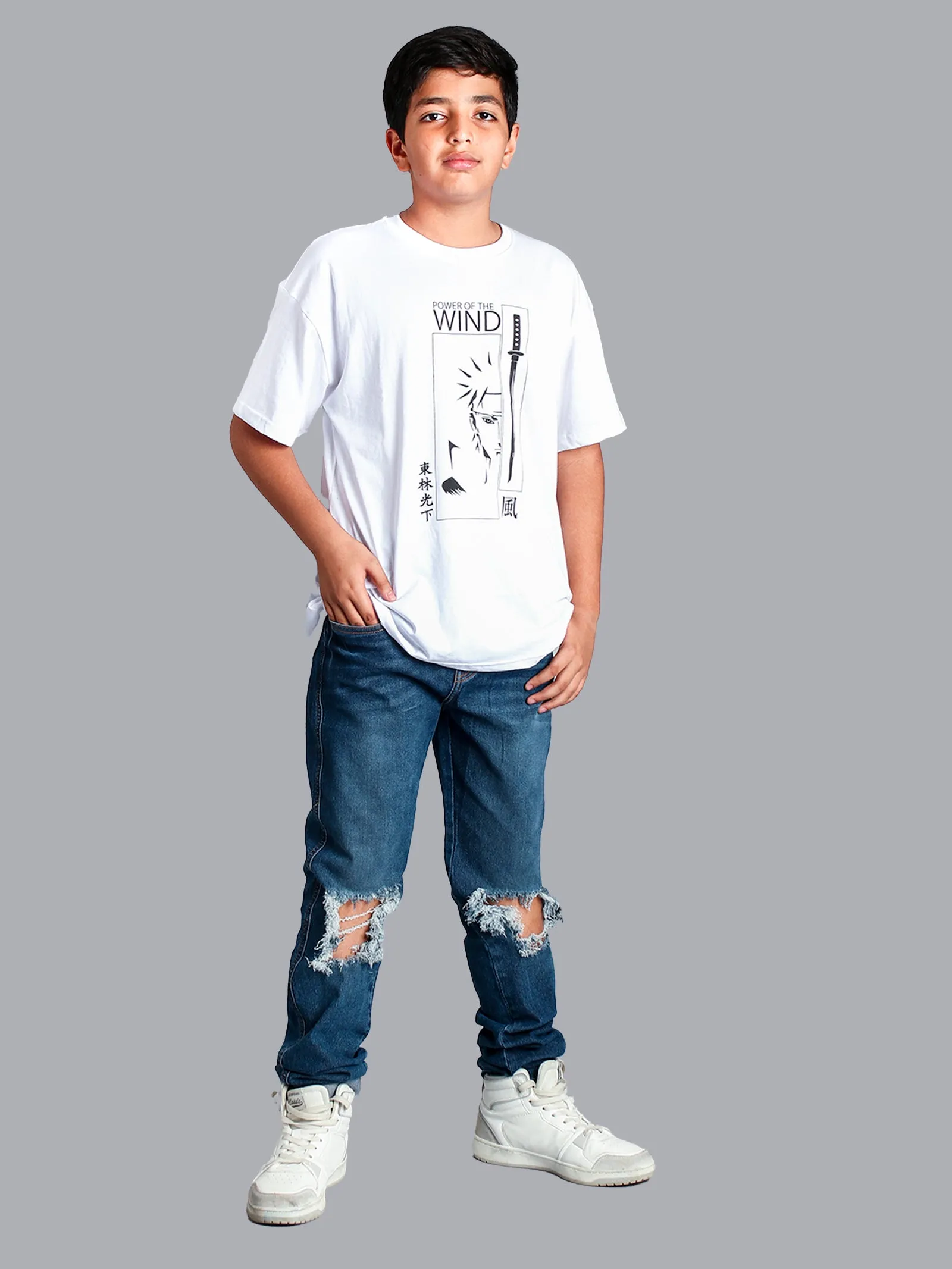 Boys Printed Over Sized Round Neck Tee