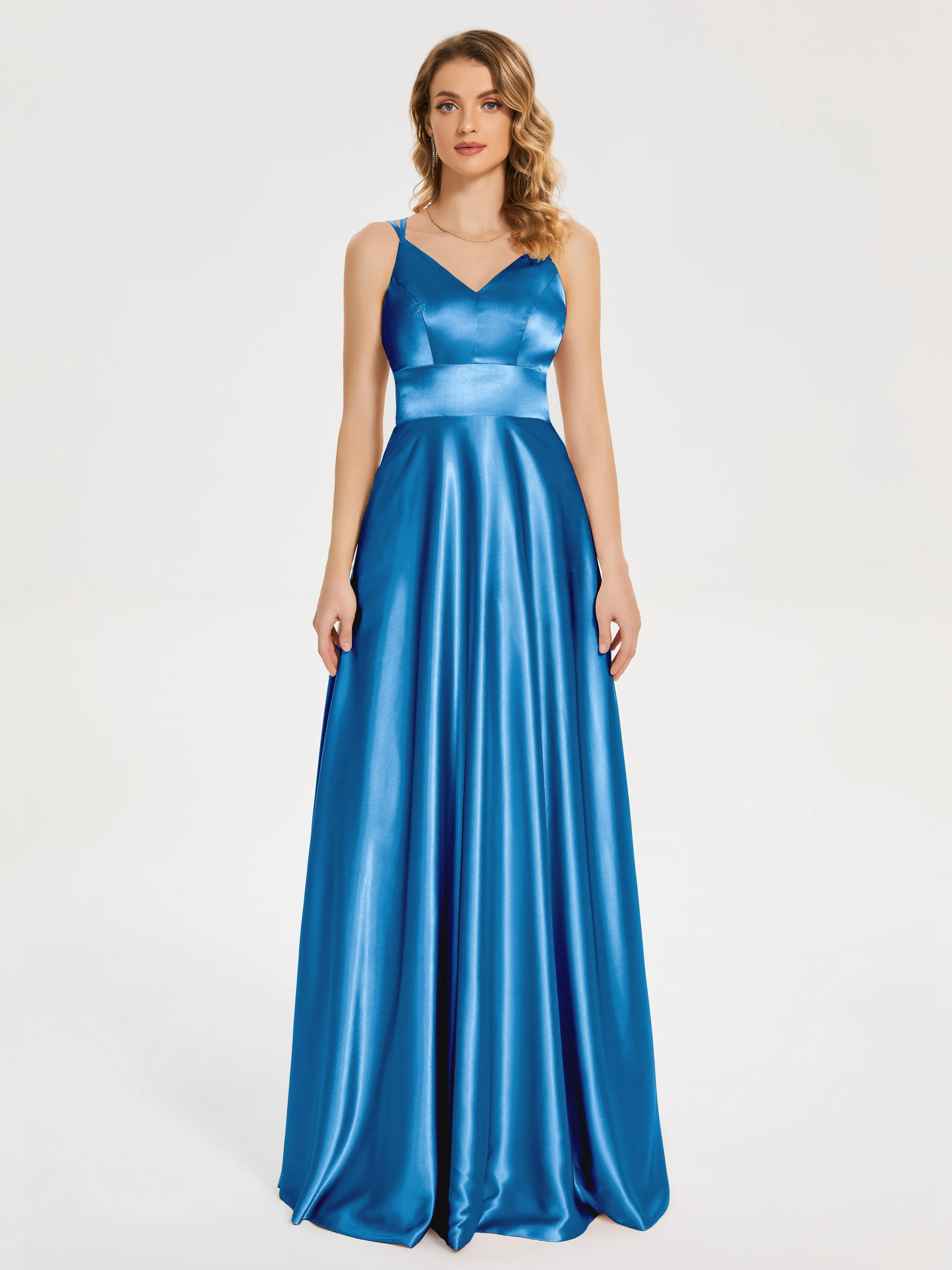 Briella Charming V Neck Soft Satin Dresses