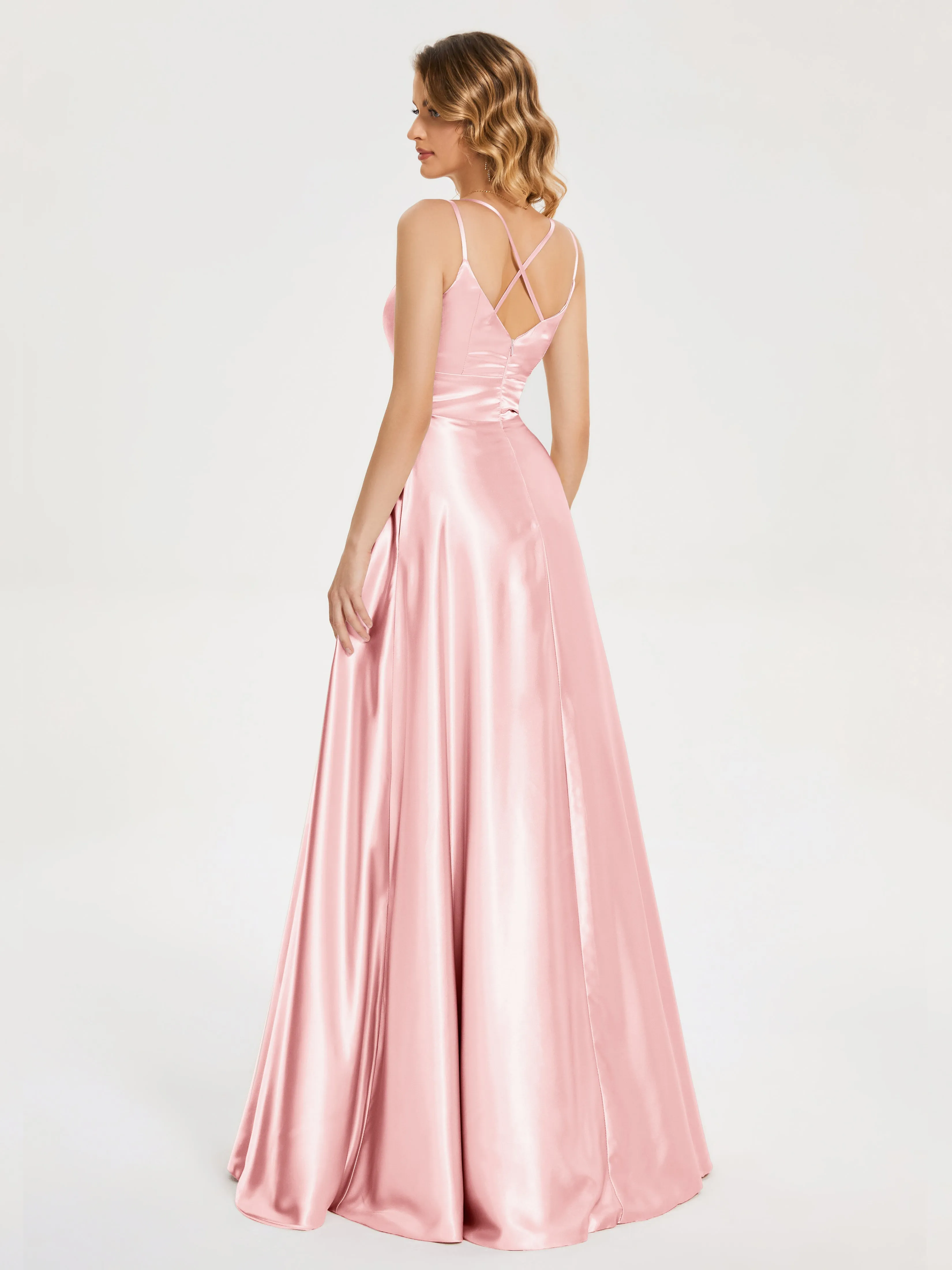 Briella Charming V Neck Soft Satin Dresses