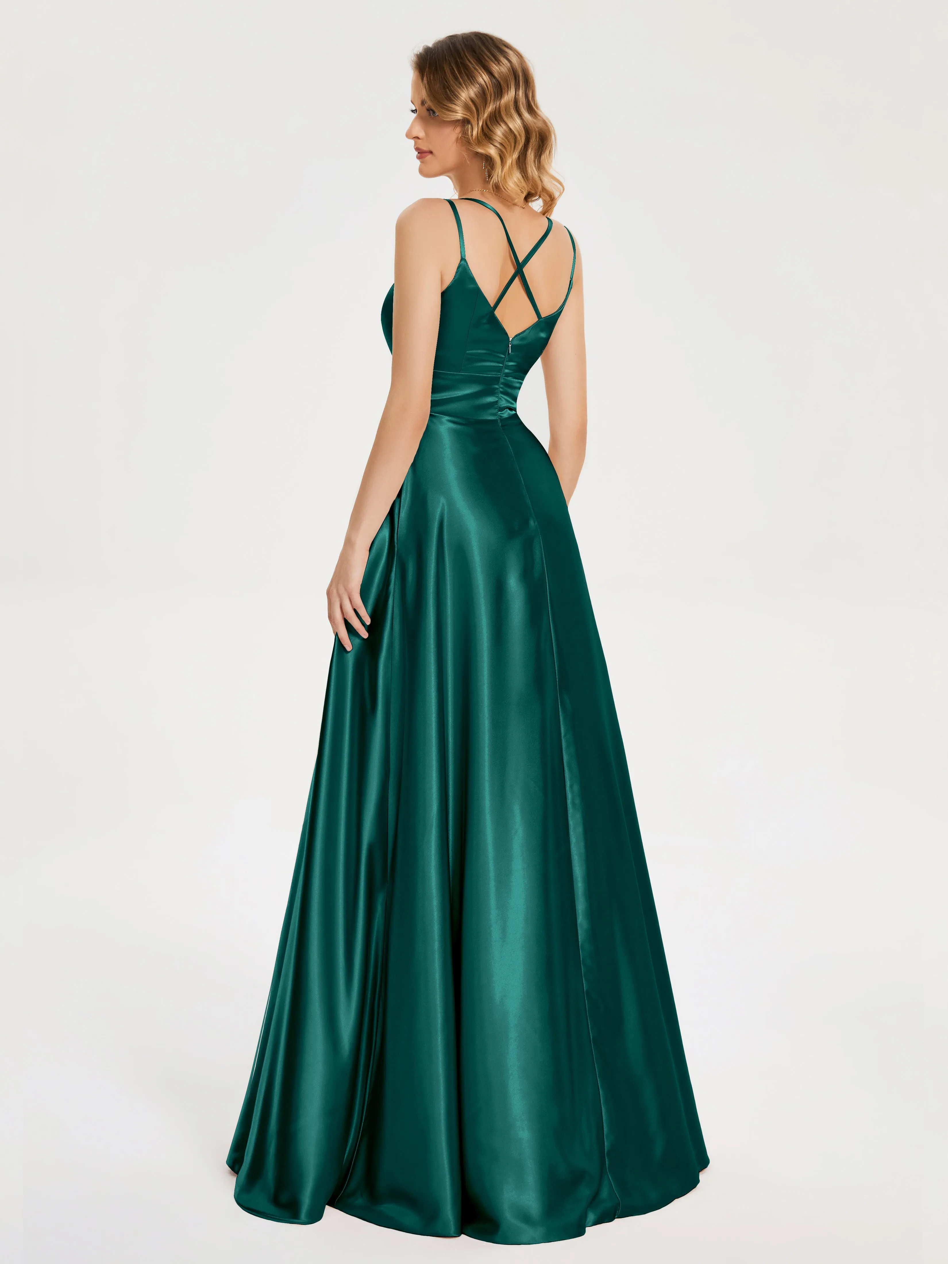 Briella Charming V Neck Soft Satin Dresses