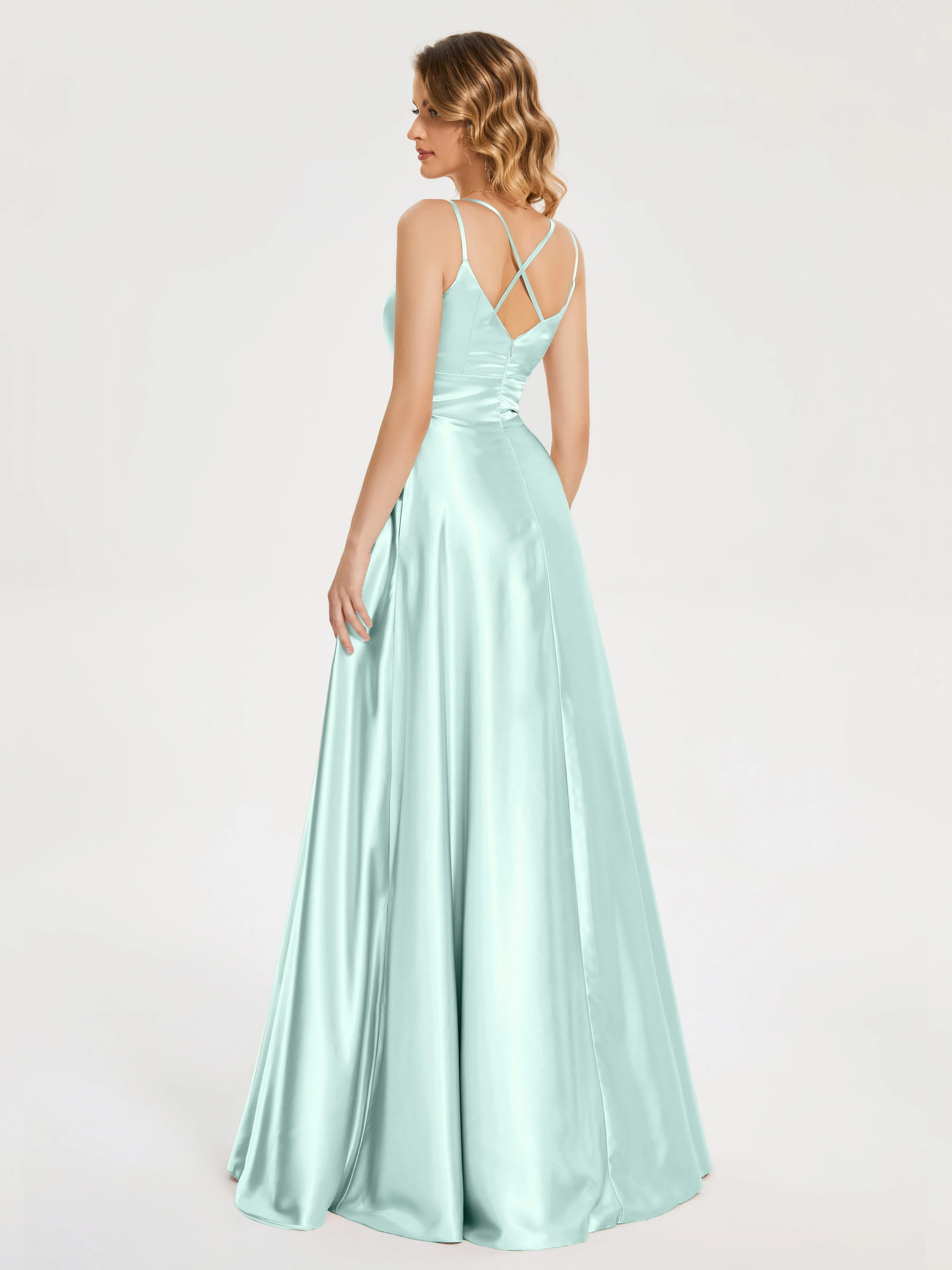 Briella Charming V Neck Soft Satin Dresses