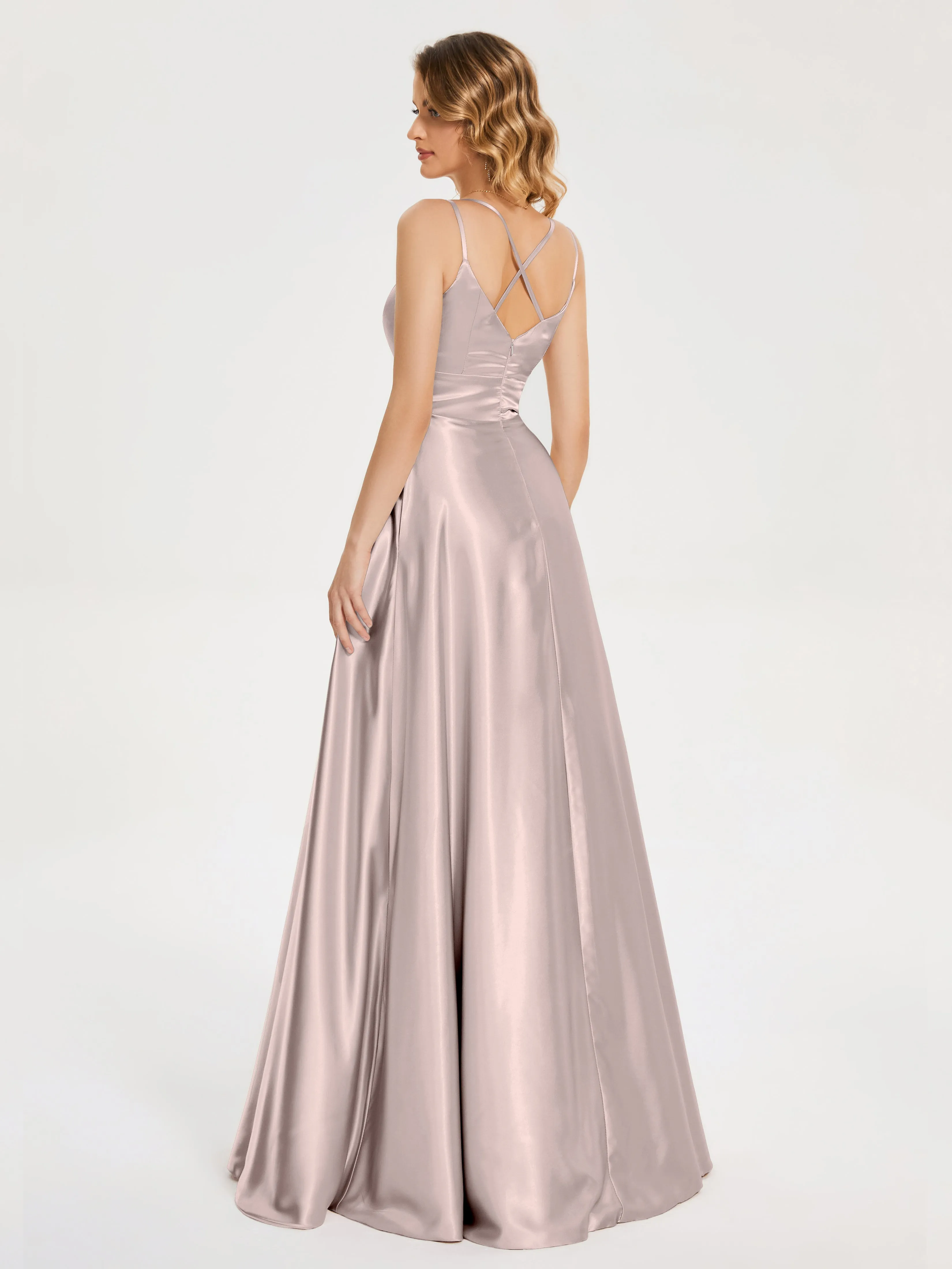 Briella Charming V Neck Soft Satin Dresses