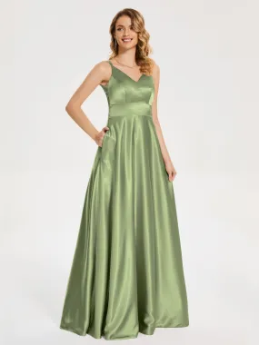 Briella Charming V Neck Soft Satin Dresses