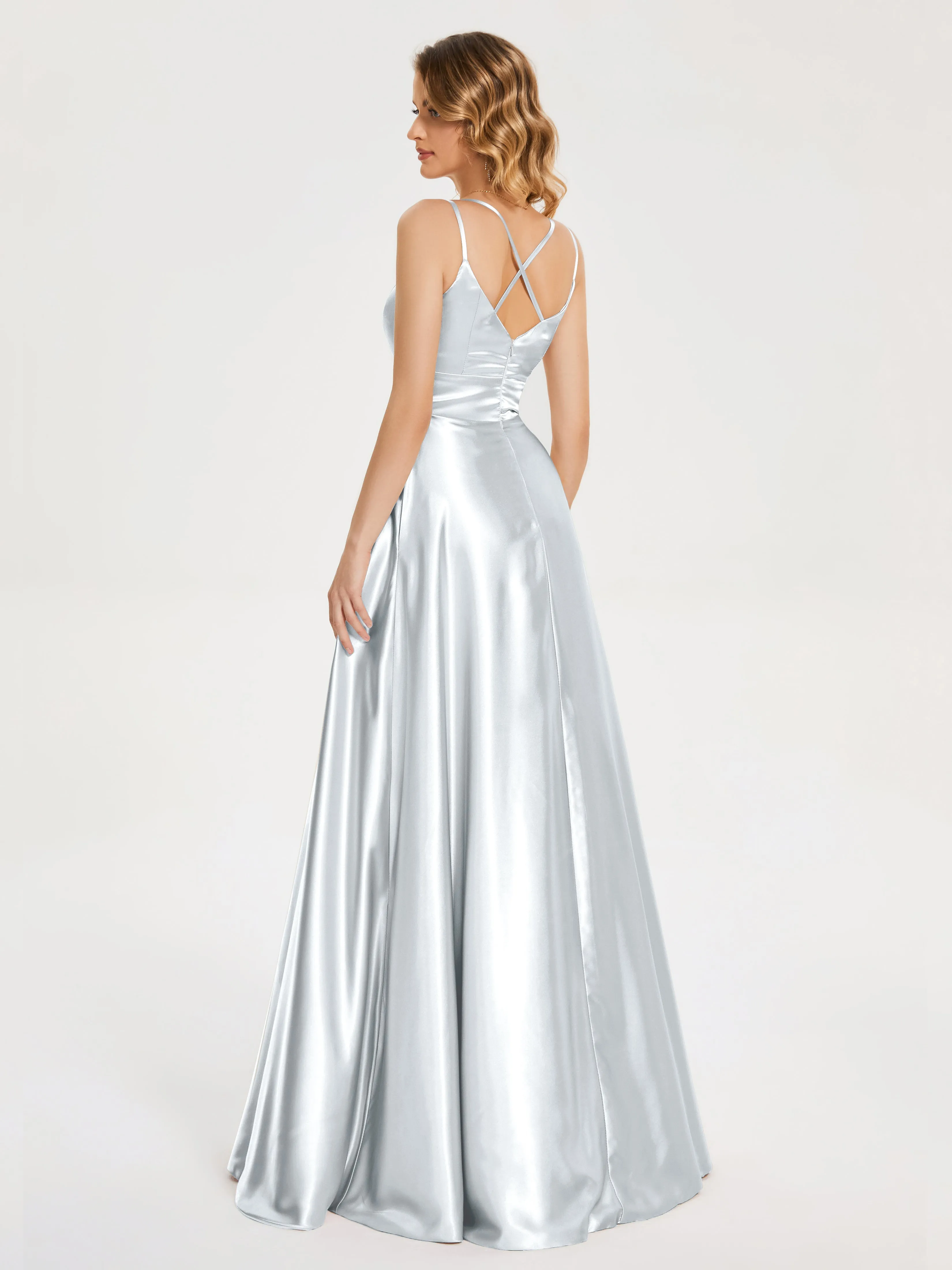 Briella Charming V Neck Soft Satin Dresses