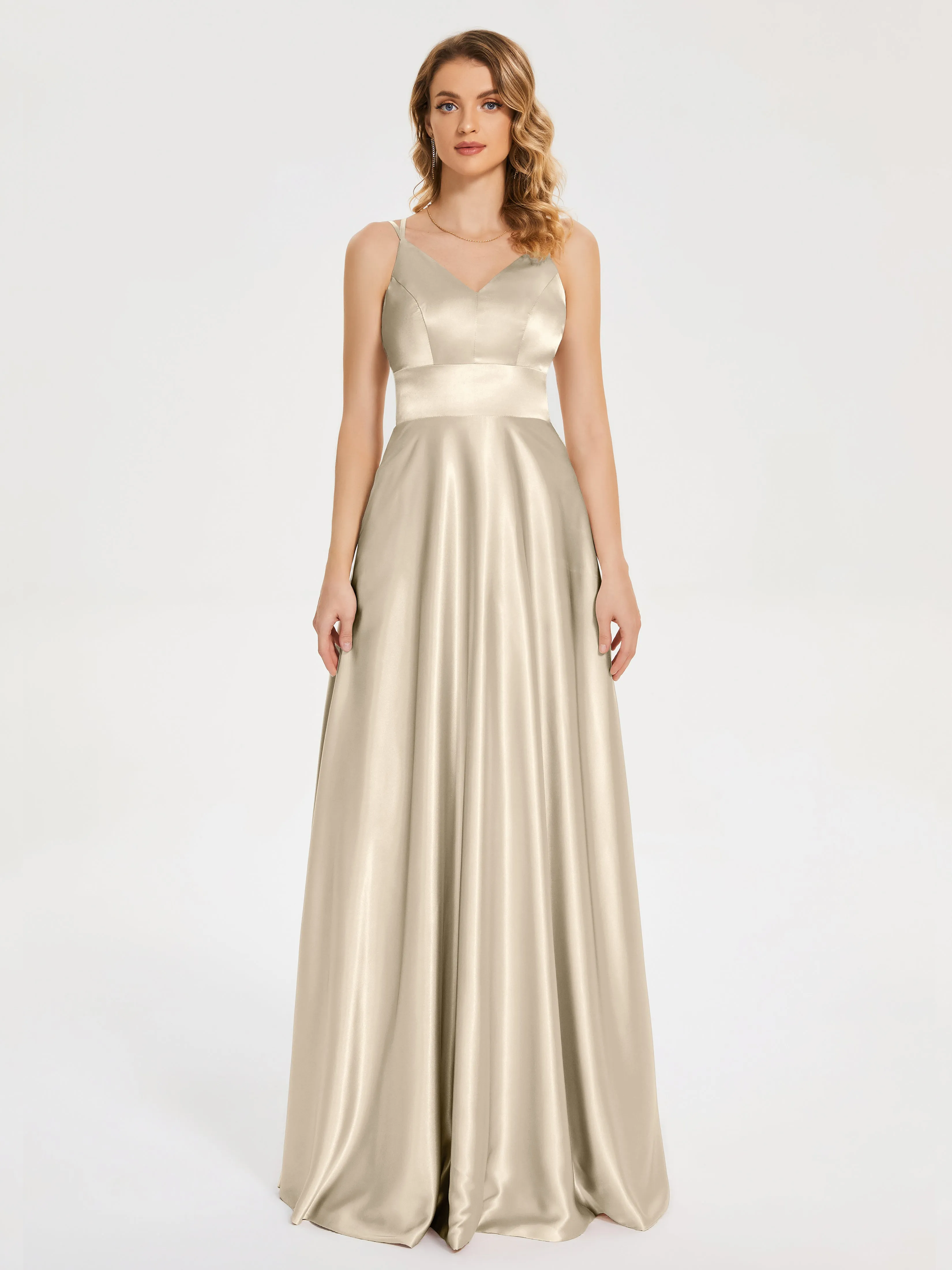 Briella Charming V Neck Soft Satin Dresses