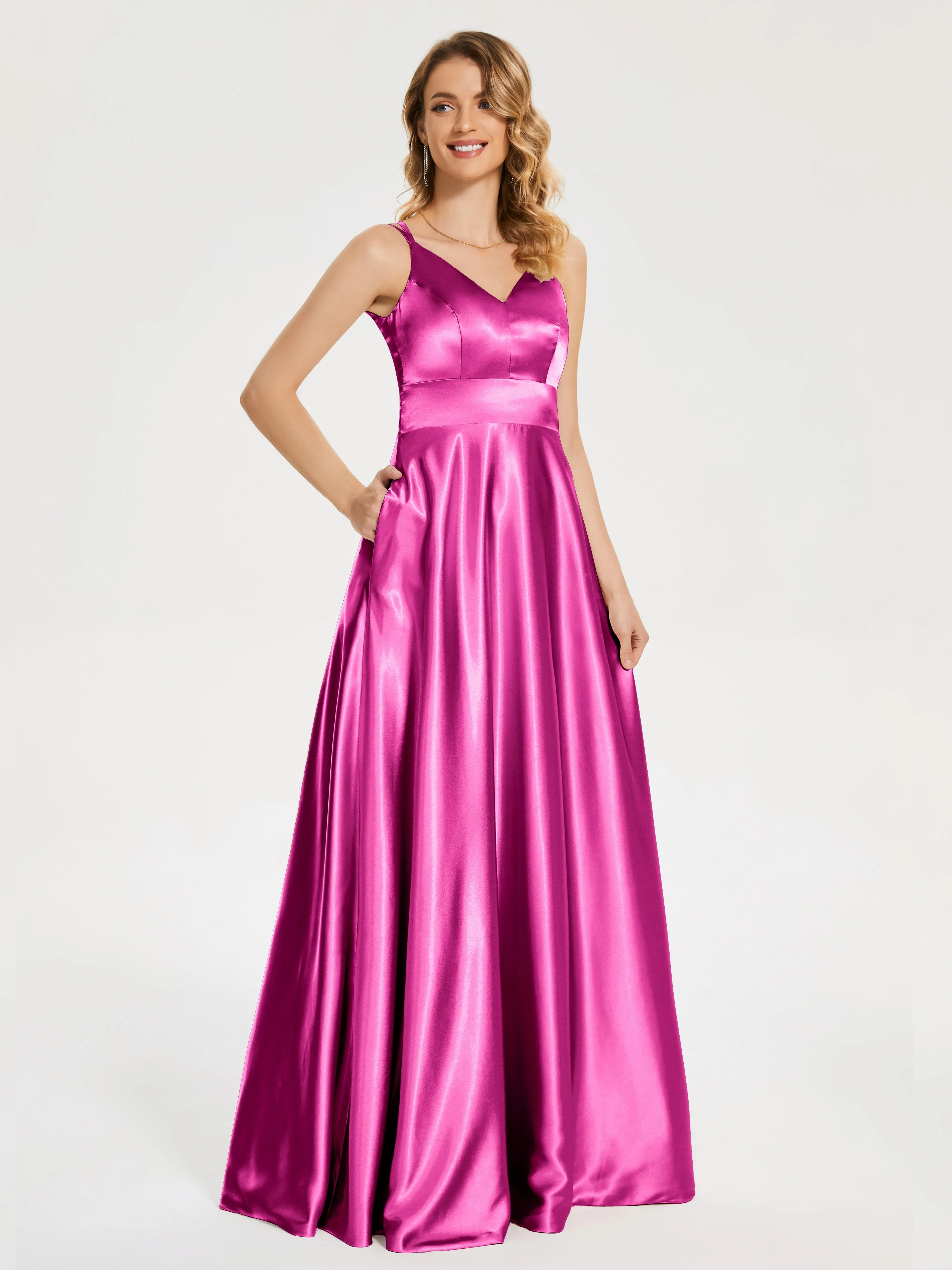 Briella Charming V Neck Soft Satin Dresses