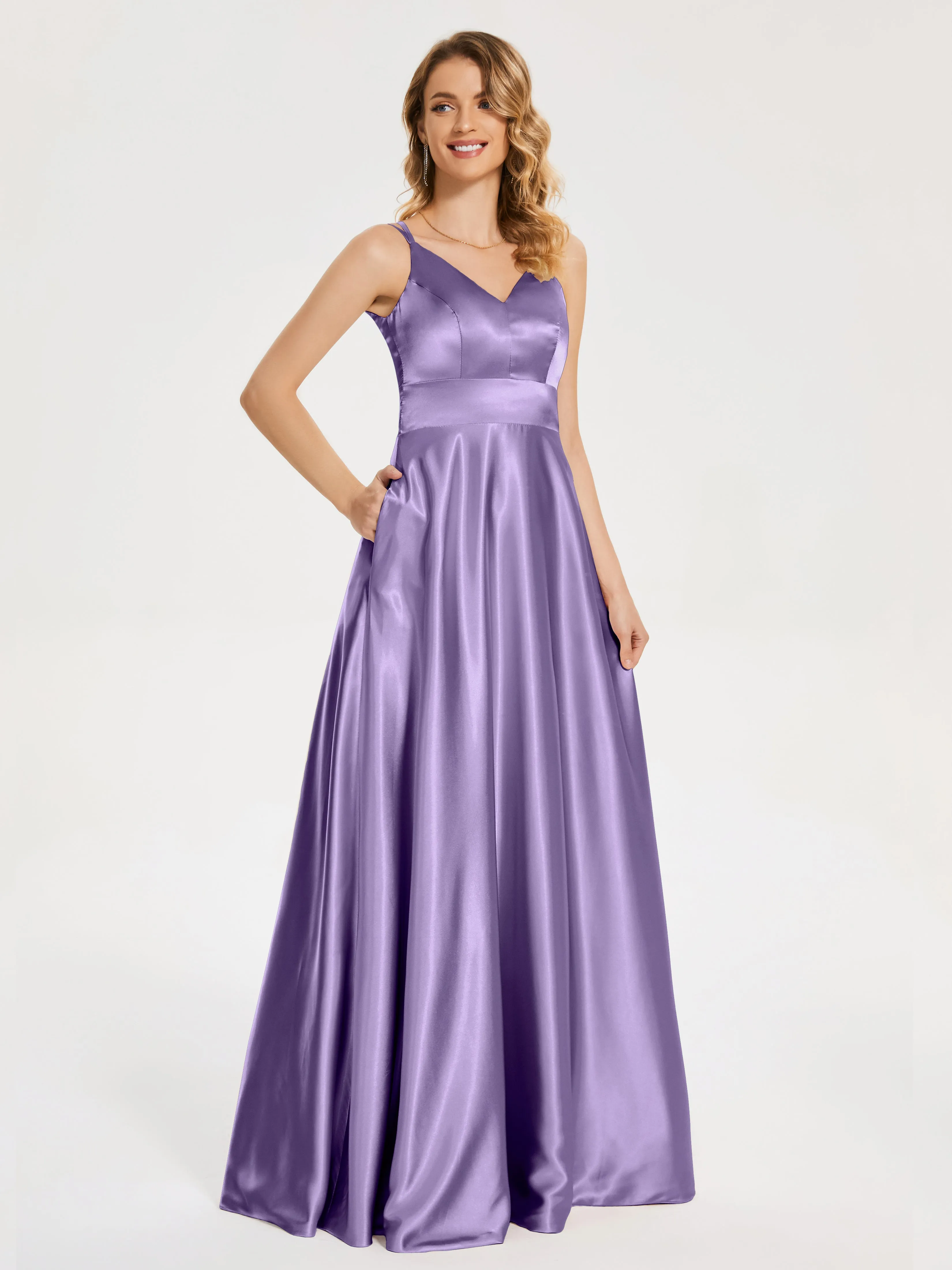 Briella Charming V Neck Soft Satin Dresses