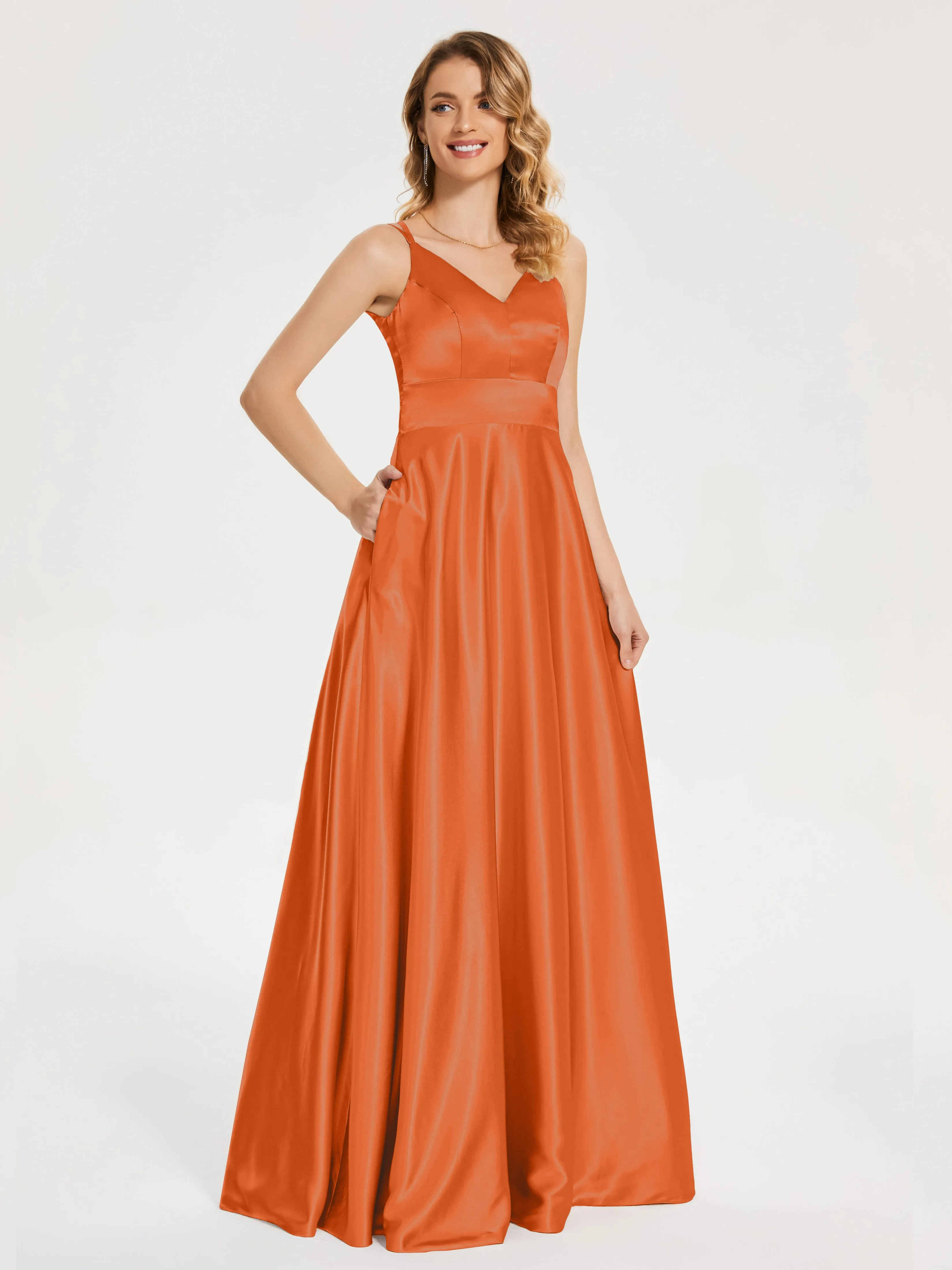 Briella Charming V Neck Soft Satin Dresses