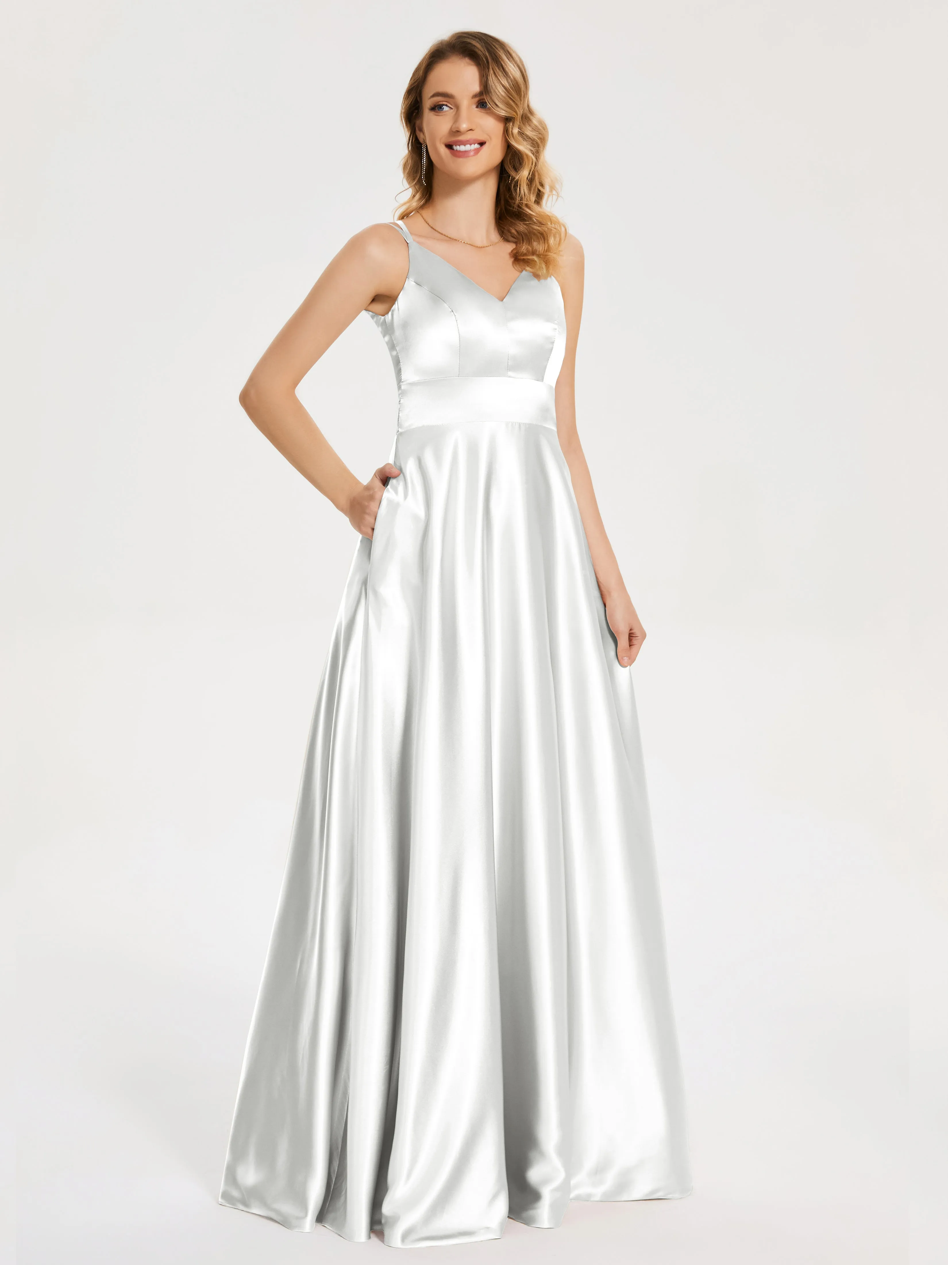 Briella Charming V Neck Soft Satin Dresses