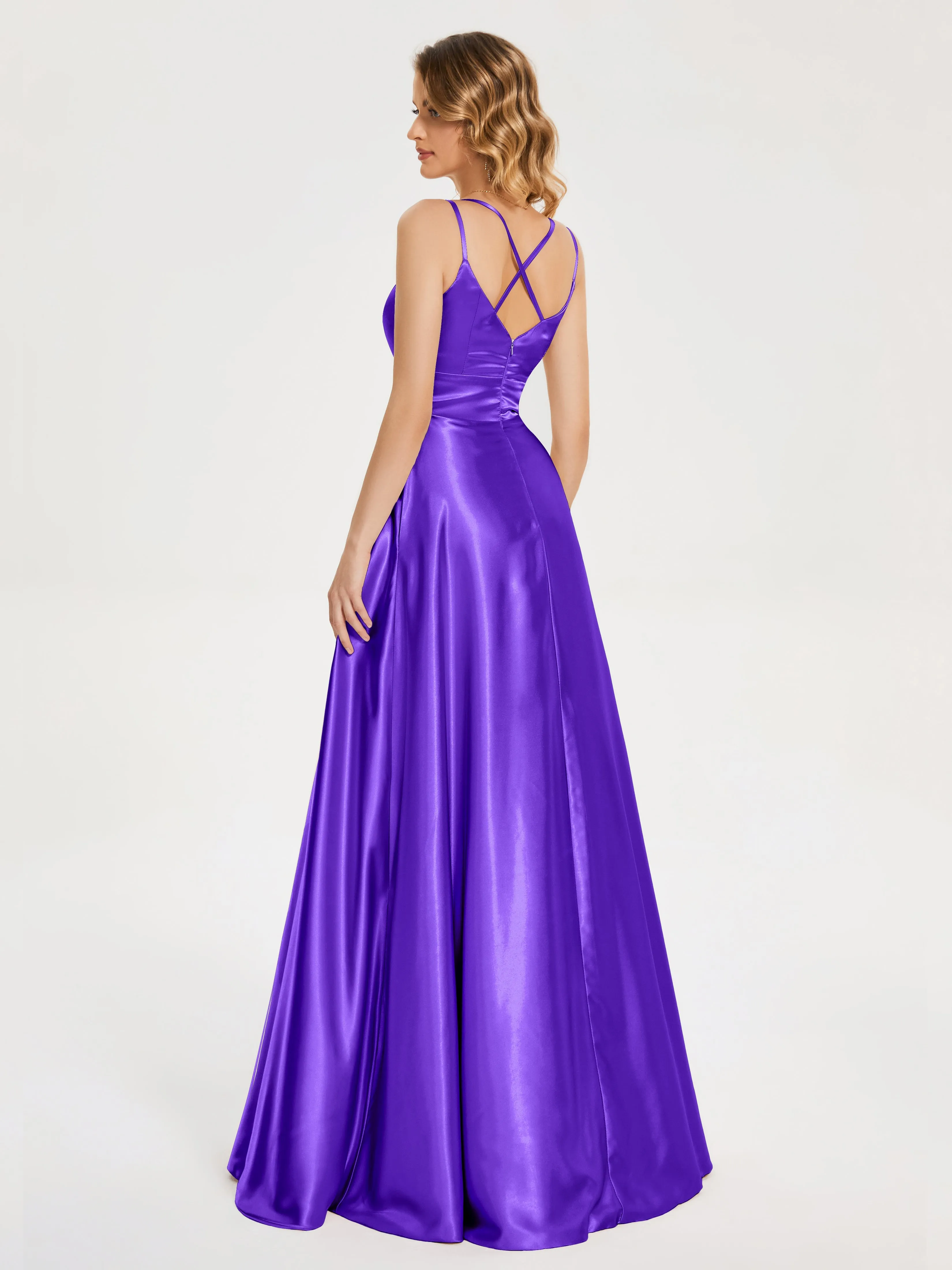 Briella Charming V Neck Soft Satin Dresses