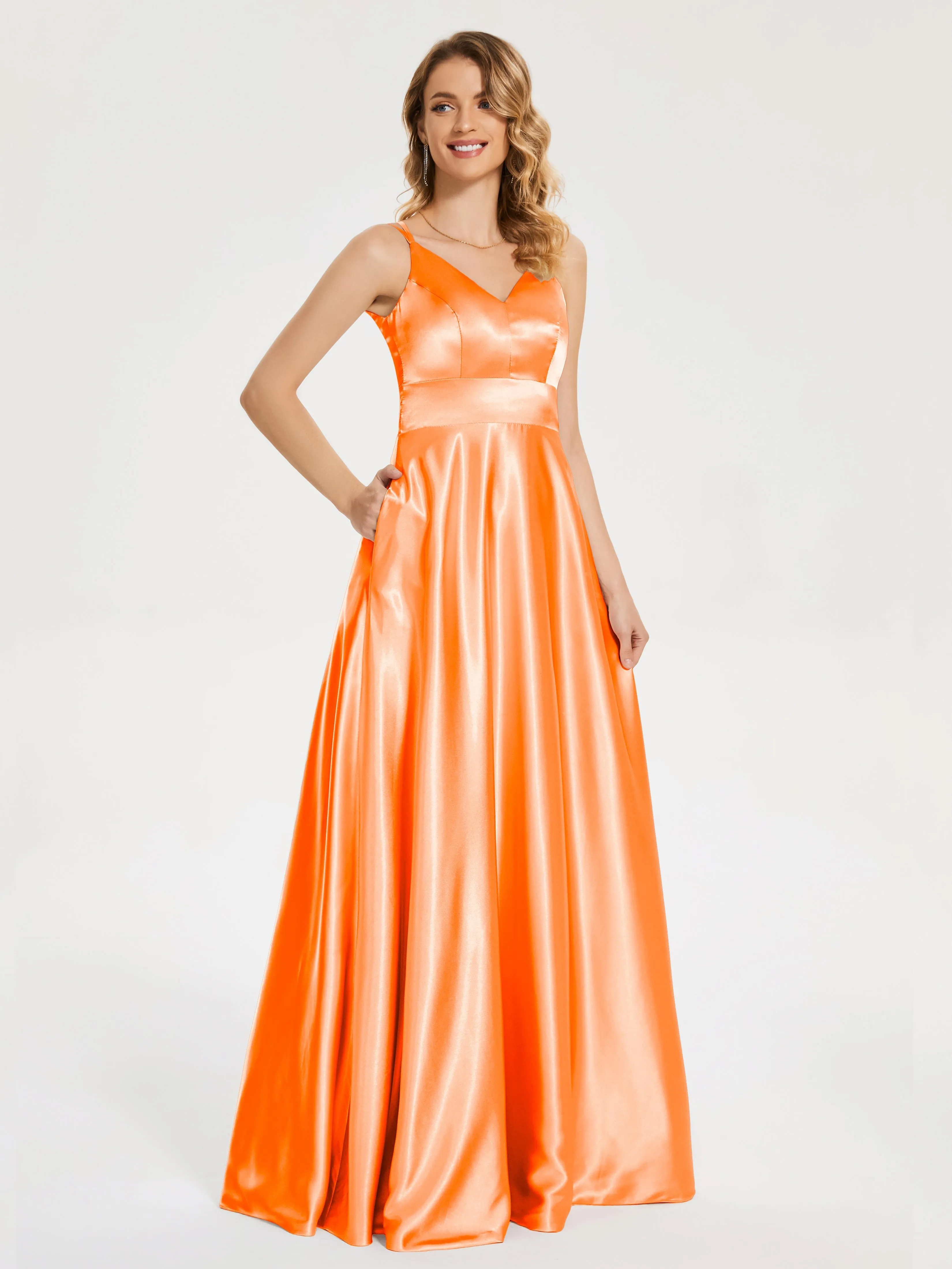 Briella Charming V Neck Soft Satin Dresses