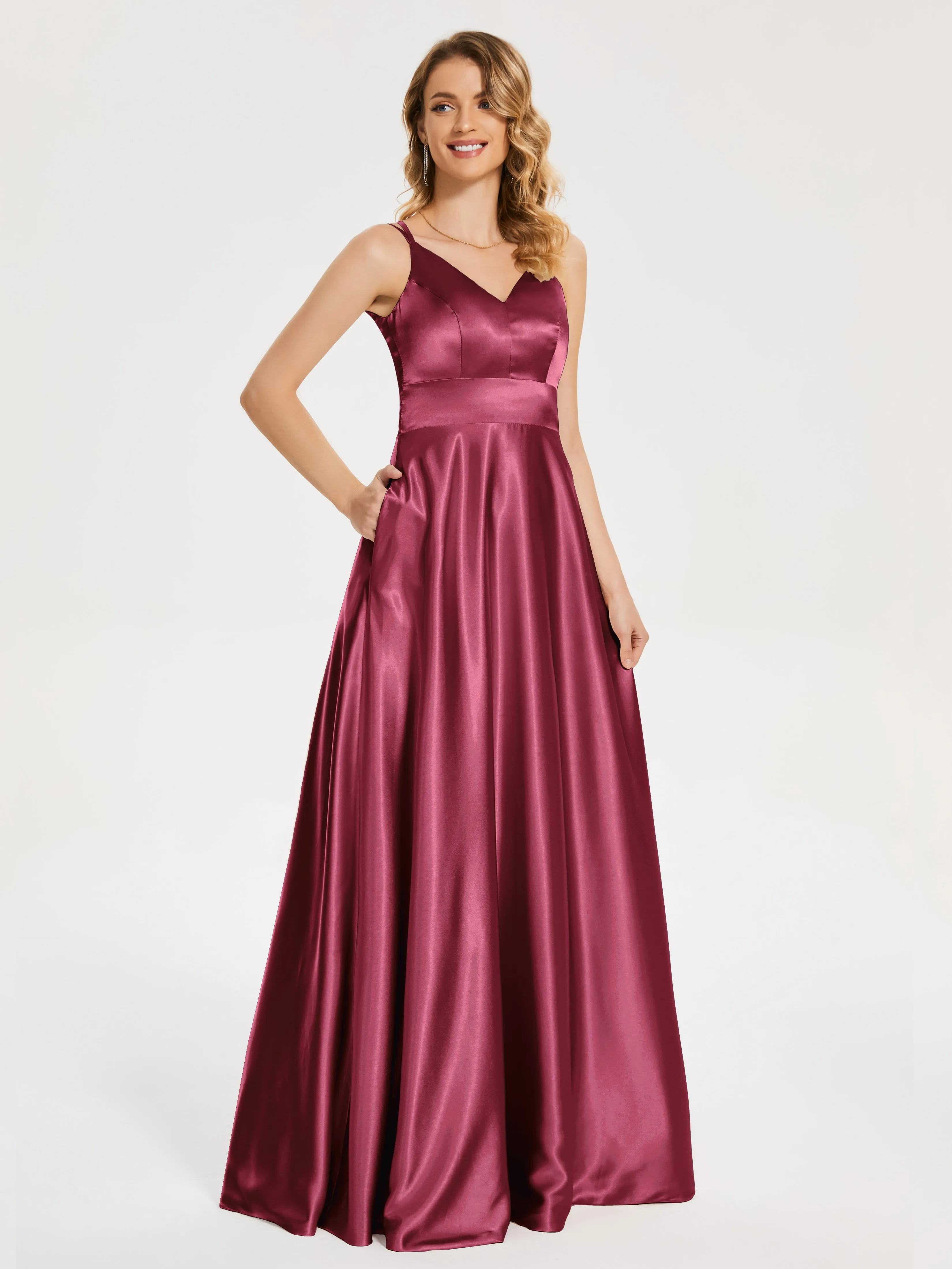 Briella Charming V Neck Soft Satin Dresses