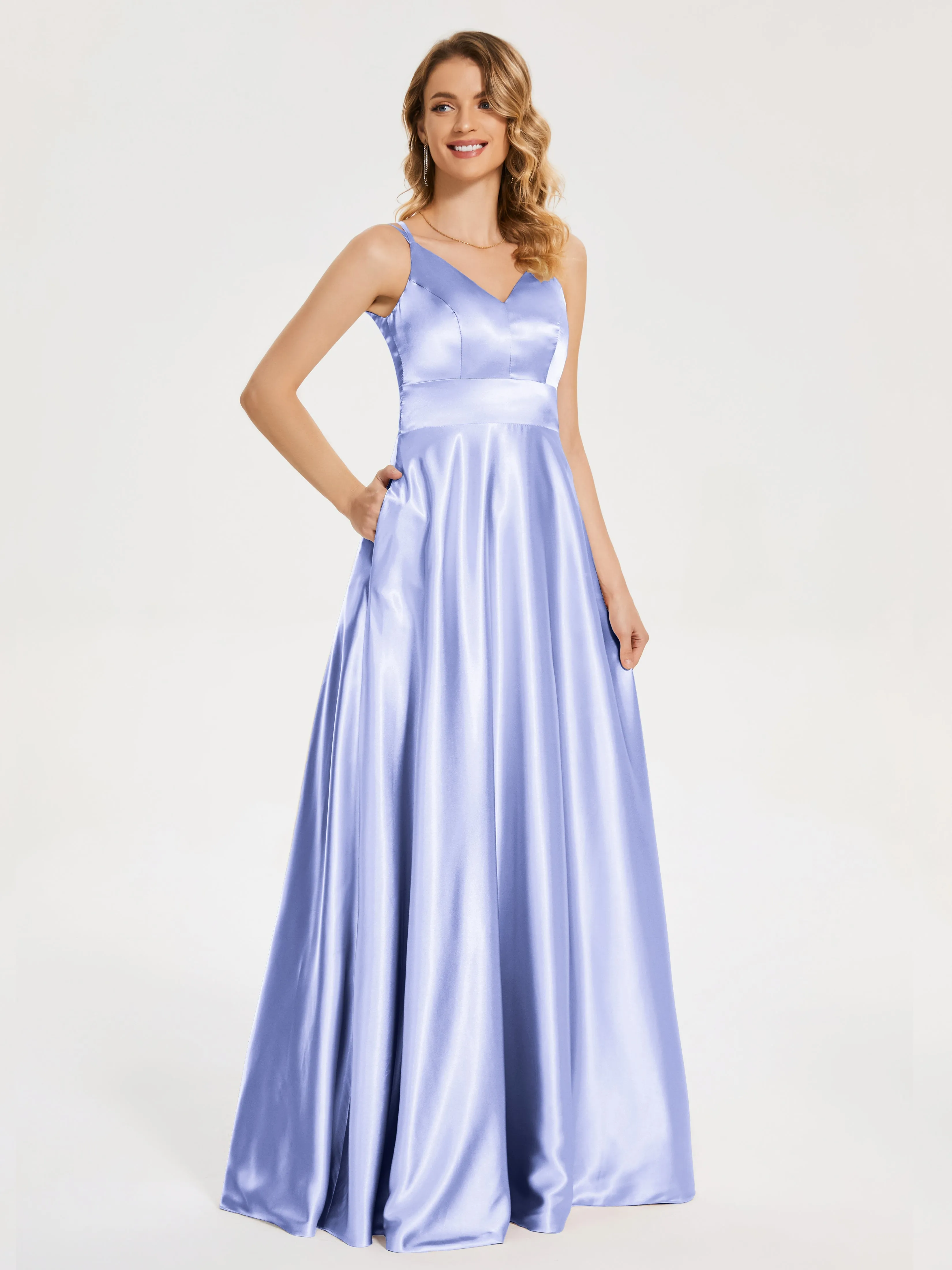 Briella Charming V Neck Soft Satin Dresses