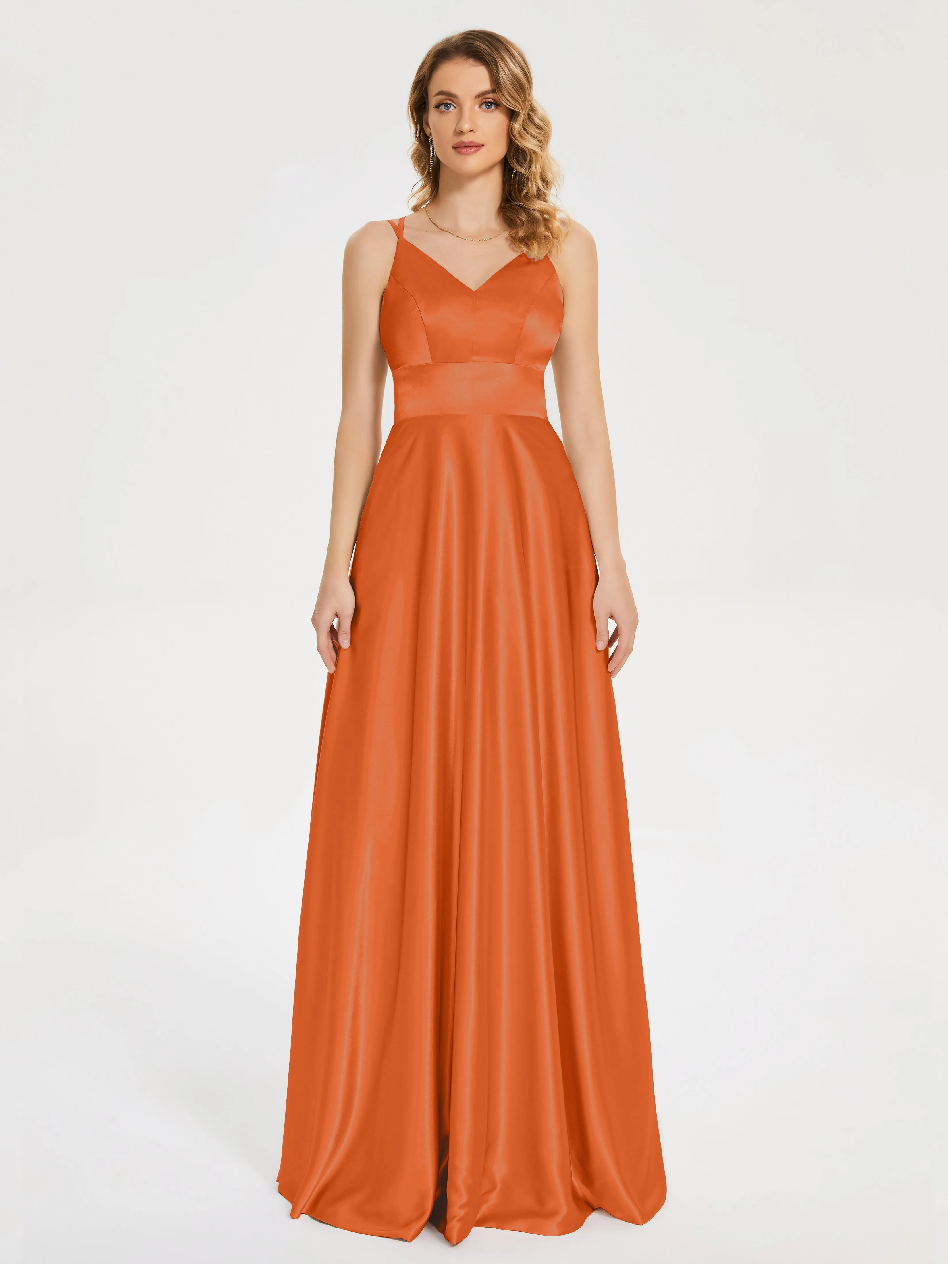 Briella Charming V Neck Soft Satin Dresses