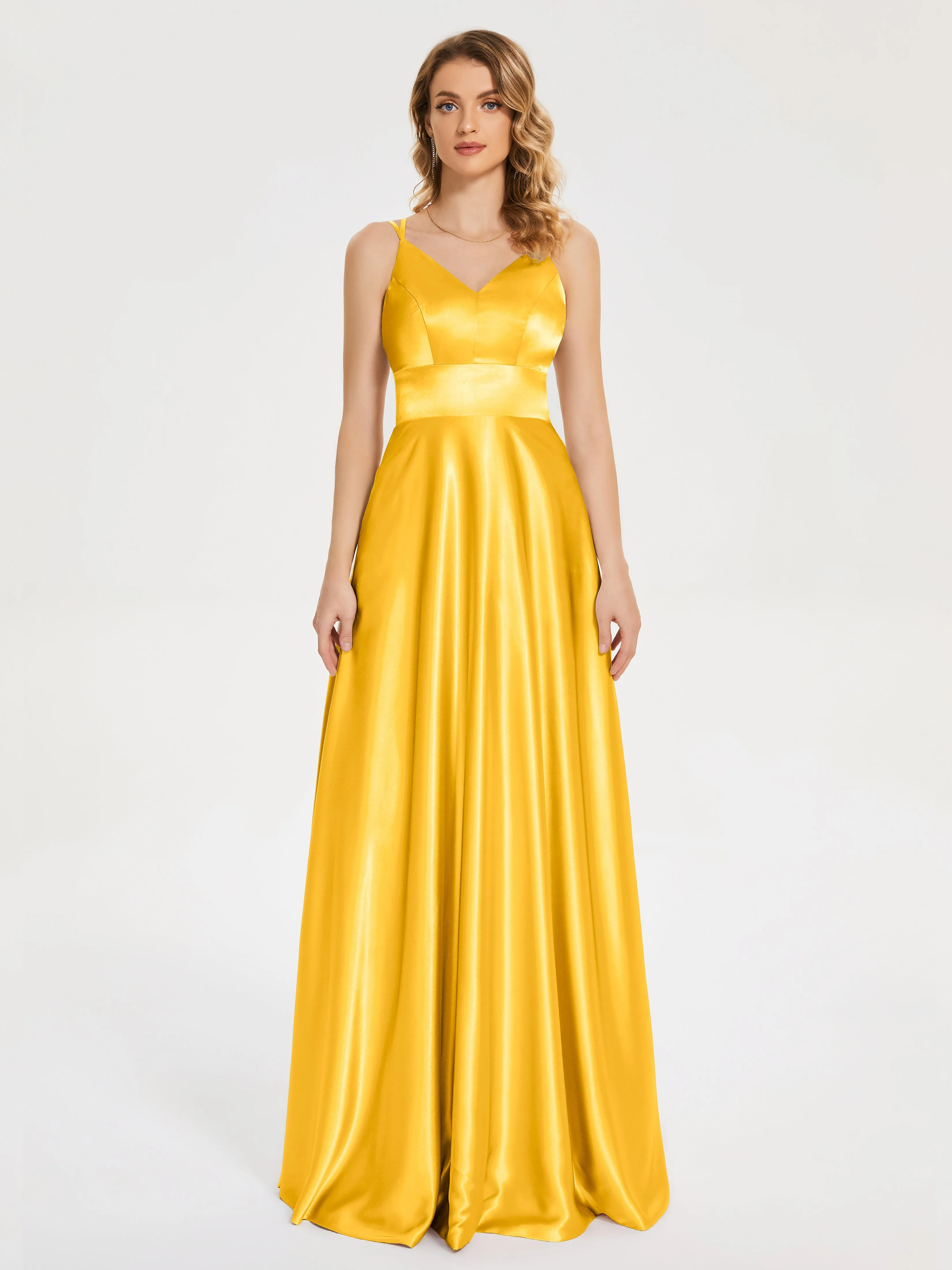 Briella Charming V Neck Soft Satin Dresses